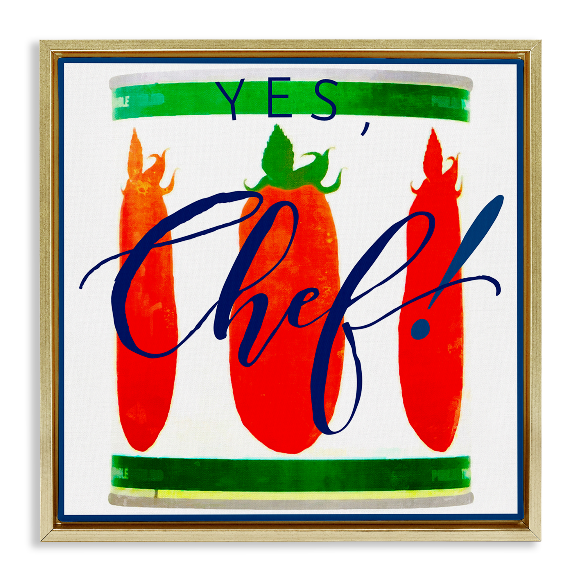 Stupell Industries Yes Chef Canned Goods Food & Beverage Painting Gold Floater Framed Canvas Art Print Wall Art, 18 x 18