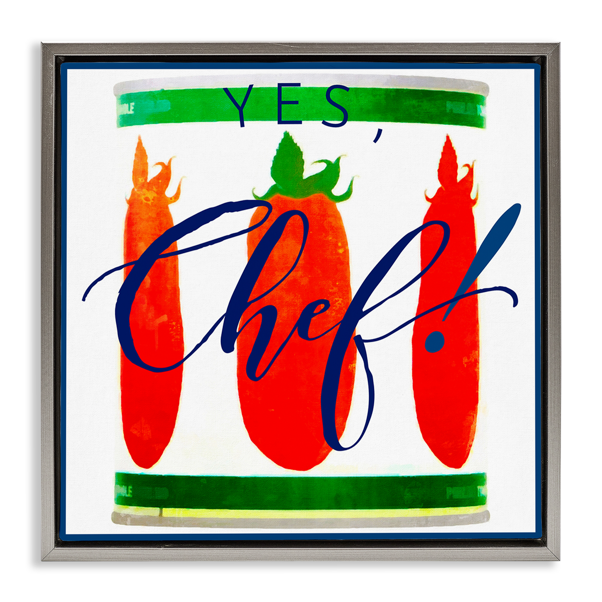 Stupell Industries Yes Chef Canned Goods Food & Beverage Painting Gray Floater Framed Canvas Art Print Wall Art, 25 x 25