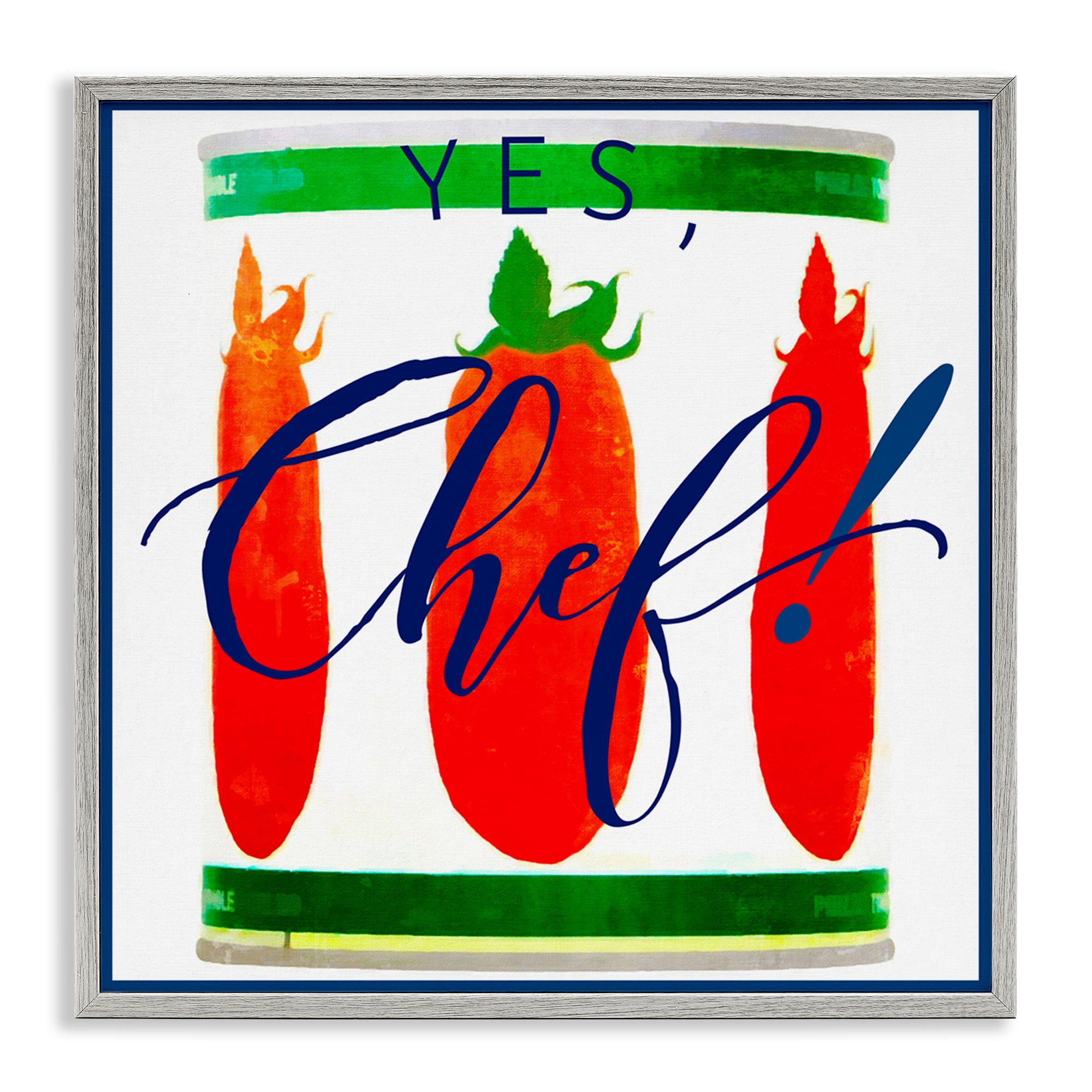 Stupell Industries Yes Chef Canned Goods Food & Beverage Painting Gray Framed Art Print Wall Art, 12 x 12