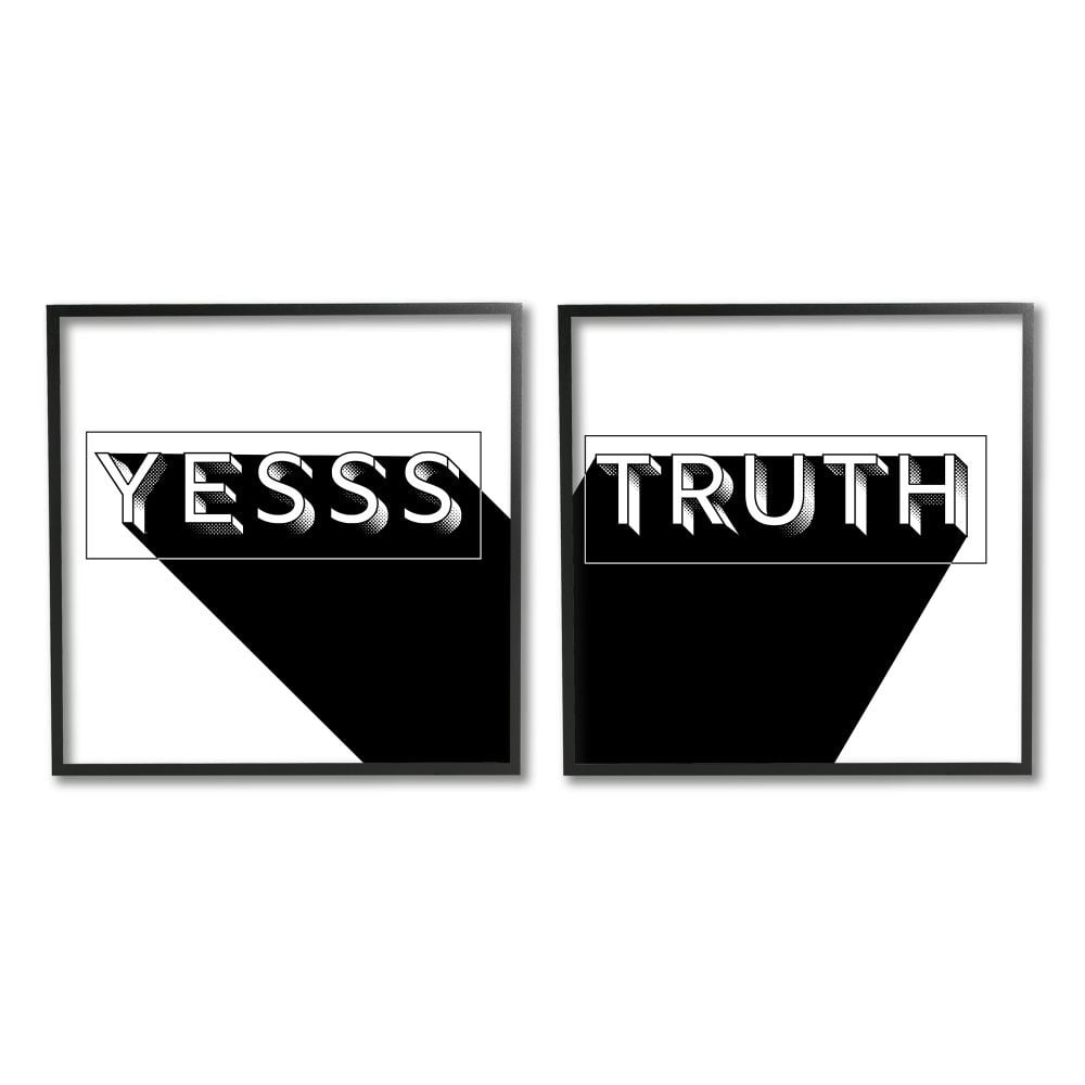 Stupell Industries Yes Truth Bold Pop Typography Black White Graphic Art Black Framed Art Print Wall Art Set of 2, 12x12, by Jarman Fagalde