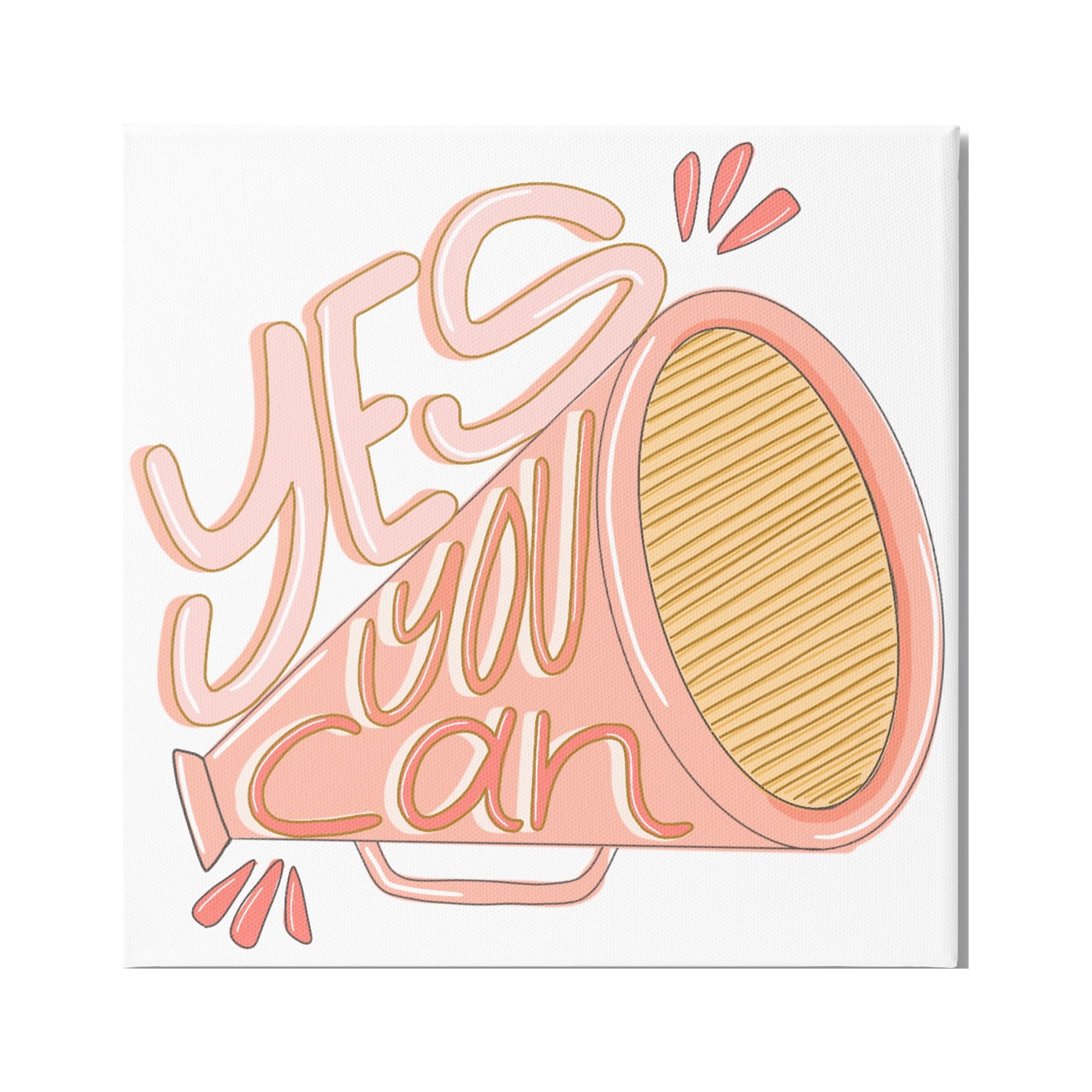 Stupell Industries Yes You Can Megaphone Cheerleader Shout Motivational Phrase Canvas Wall Art, 24 x 24, Design by Anna Whitham