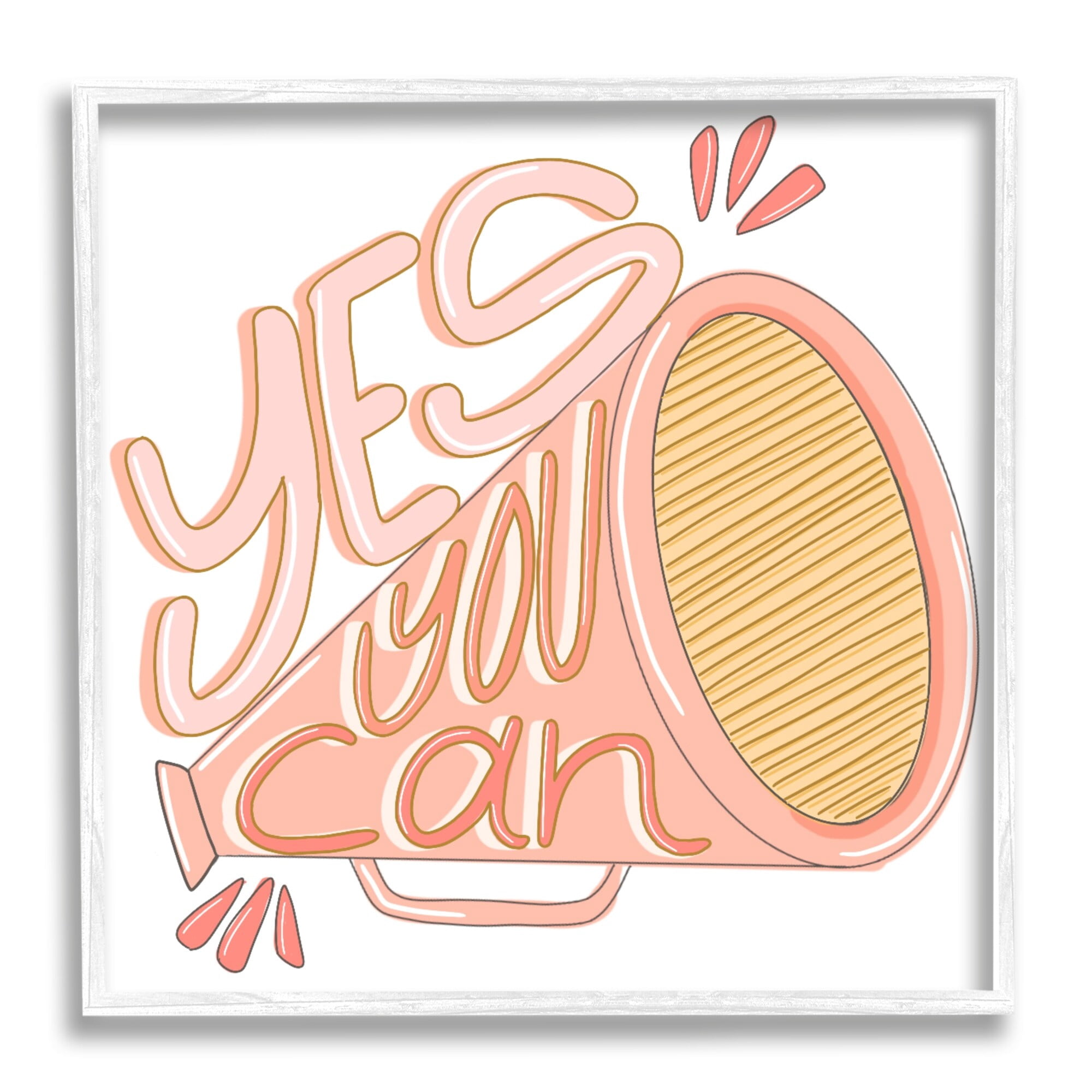 Stupell Industries Yes You Can Megaphone Cheerleader Shout Motivational Phrase Framed Wall Art, 24 x 24, Design by Anna Whitham