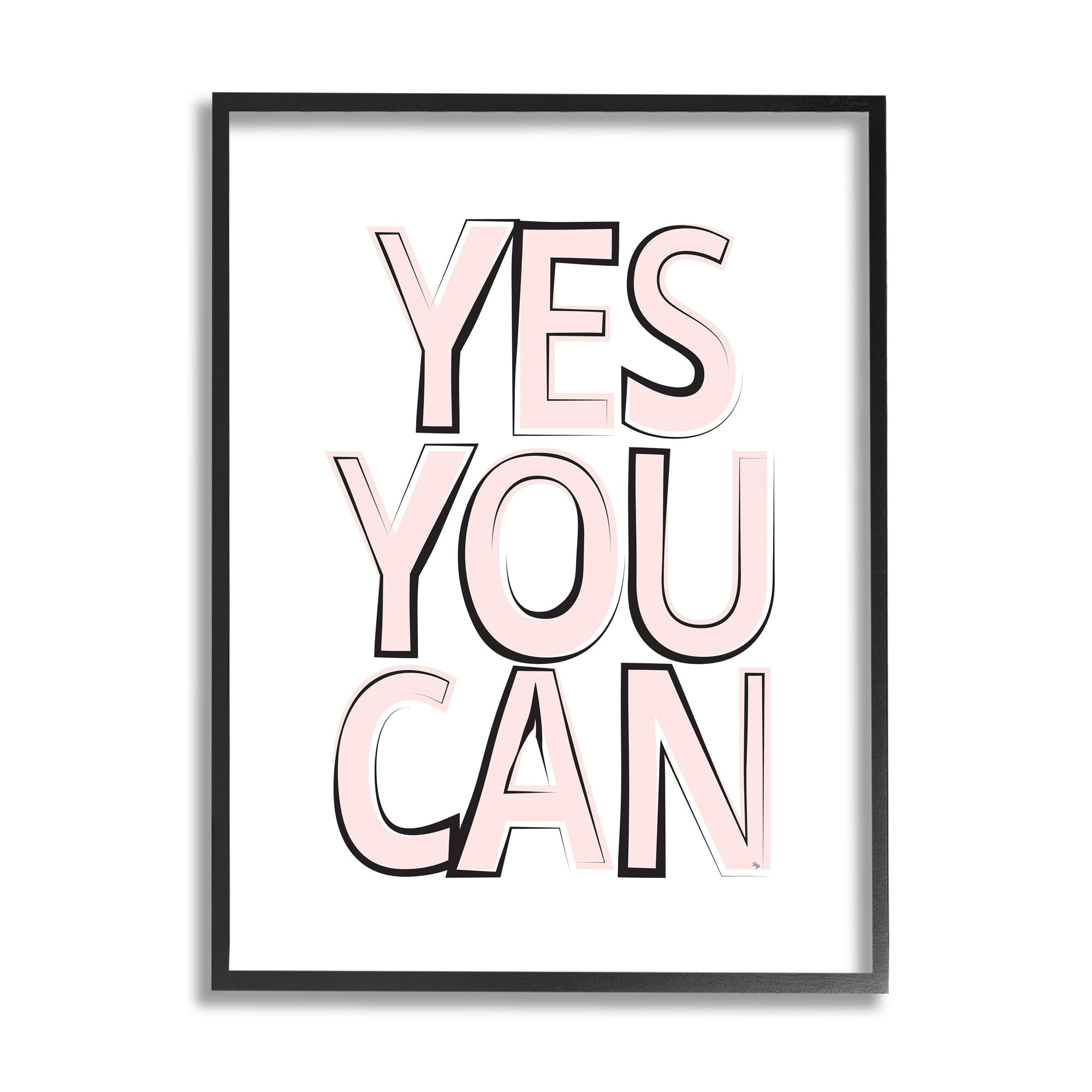 Stupell Industries Yes You Can Phrase Minimal Pink Bold Text Typography Painting Black Framed Art Print Wall Art, 24 x 30