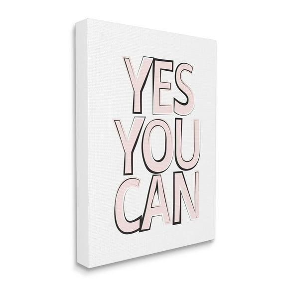 Stupell Industries Yes You Can Phrase Minimal Pink Bold Text Typography Painting Gallery Wrapped Canvas Art Print Wall Art, 16 x 20