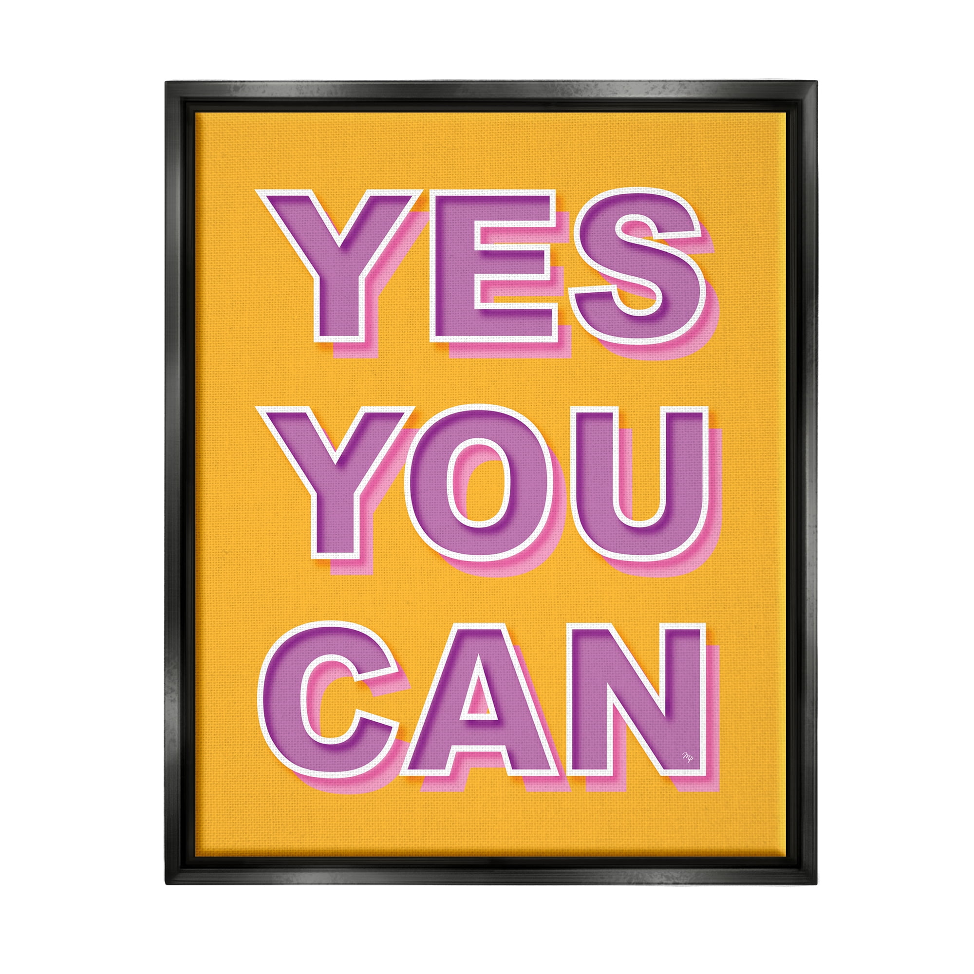 Stupell Industries Yes You Can Purple & Yellow Typography Painting Black Floater Framed Canvas Art Print Wall Art, 25 x 31
