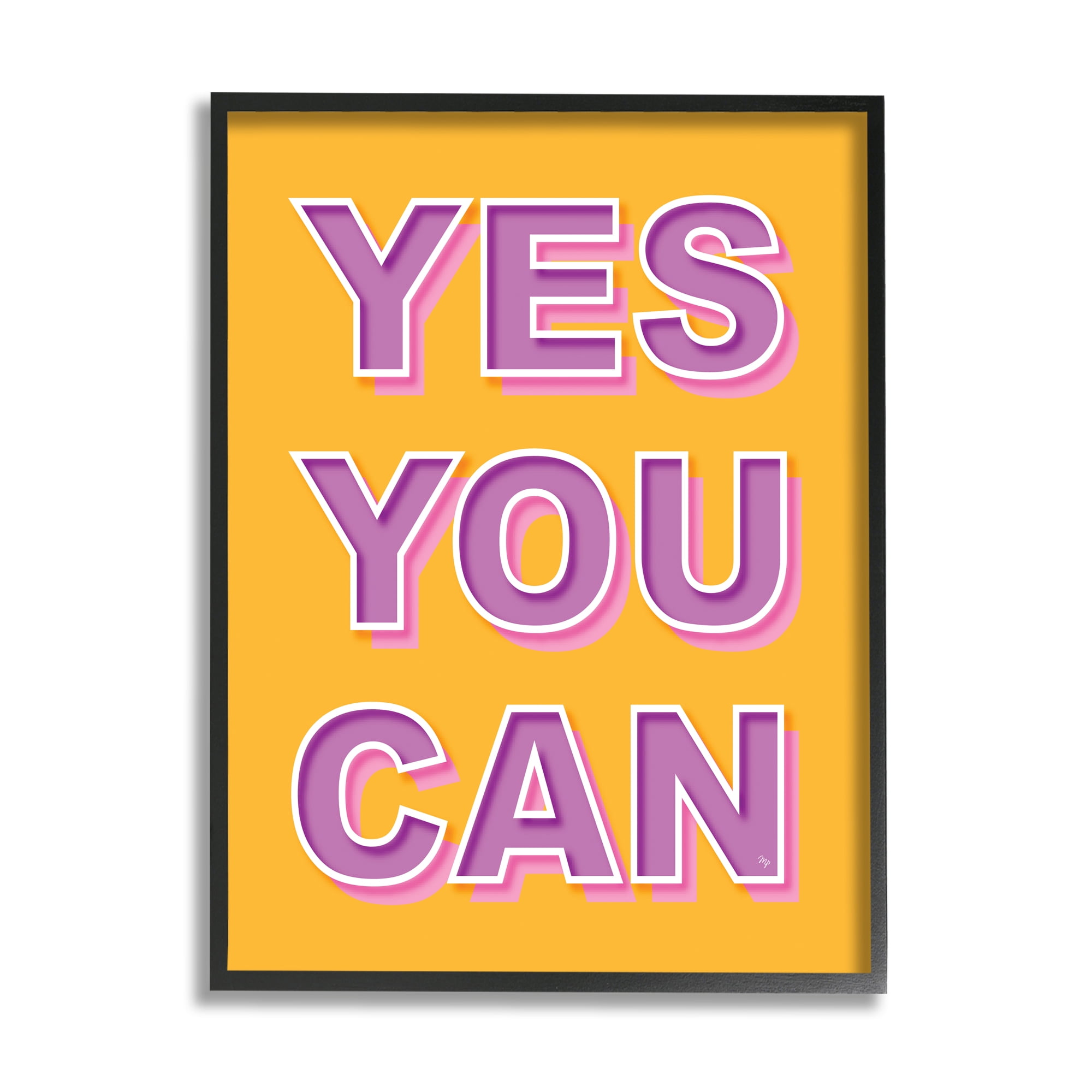 Stupell Industries Yes You Can Purple & Yellow Typography Painting Black Framed Art Print Wall Art, 16 x 20