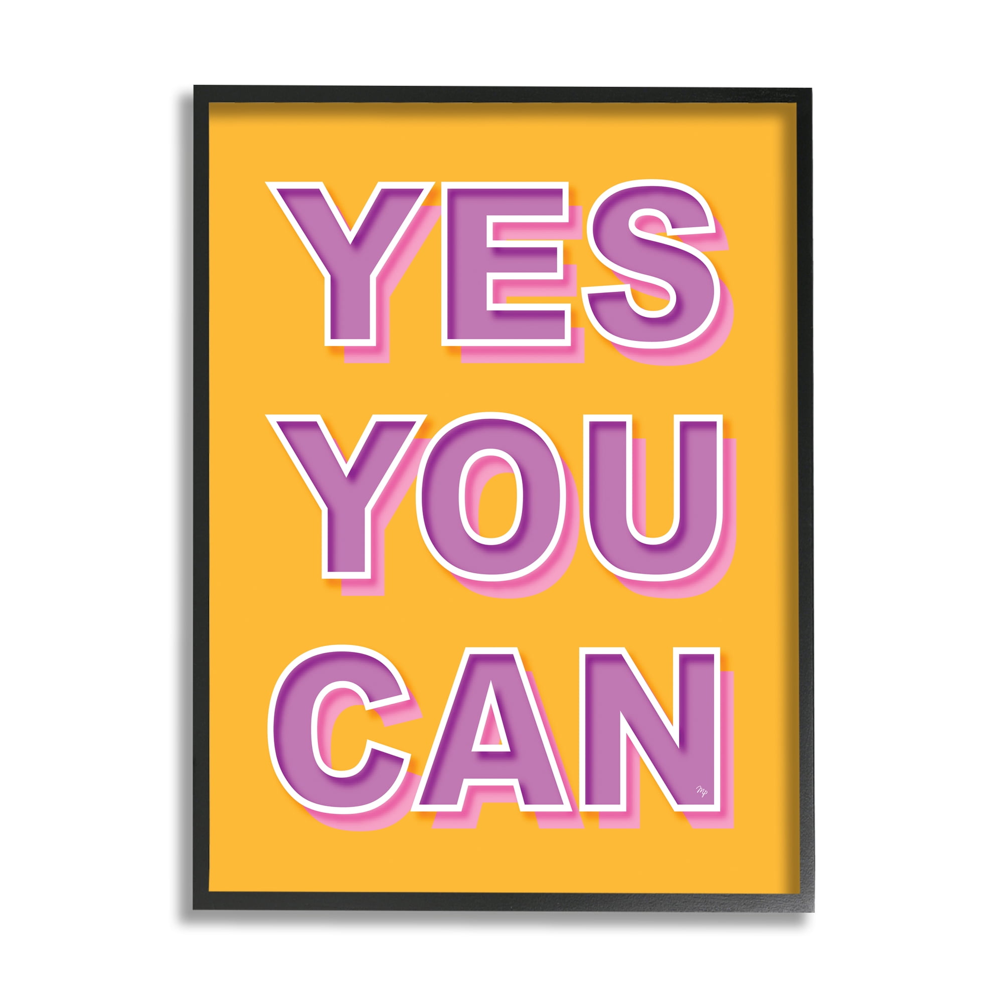 Stupell Industries Yes You Can Purple & Yellow Typography Painting Black Framed Art Print Wall Art, 24 x 30