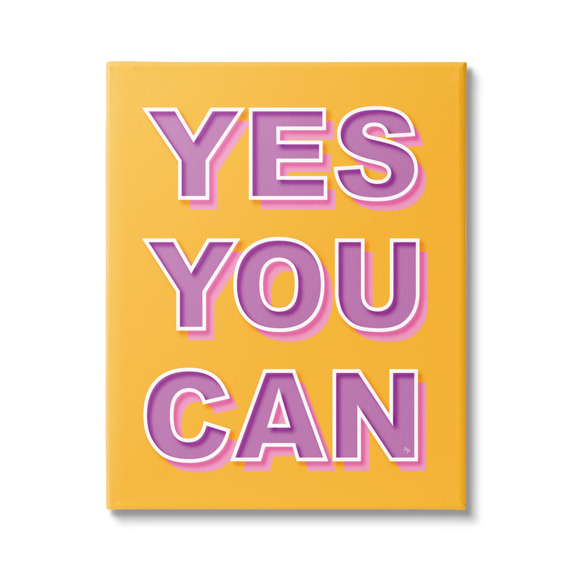 Stupell Industries Yes You Can Purple & Yellow Typography Painting Gallery Wrapped Canvas Art Print Wall Art, 16 x 20
