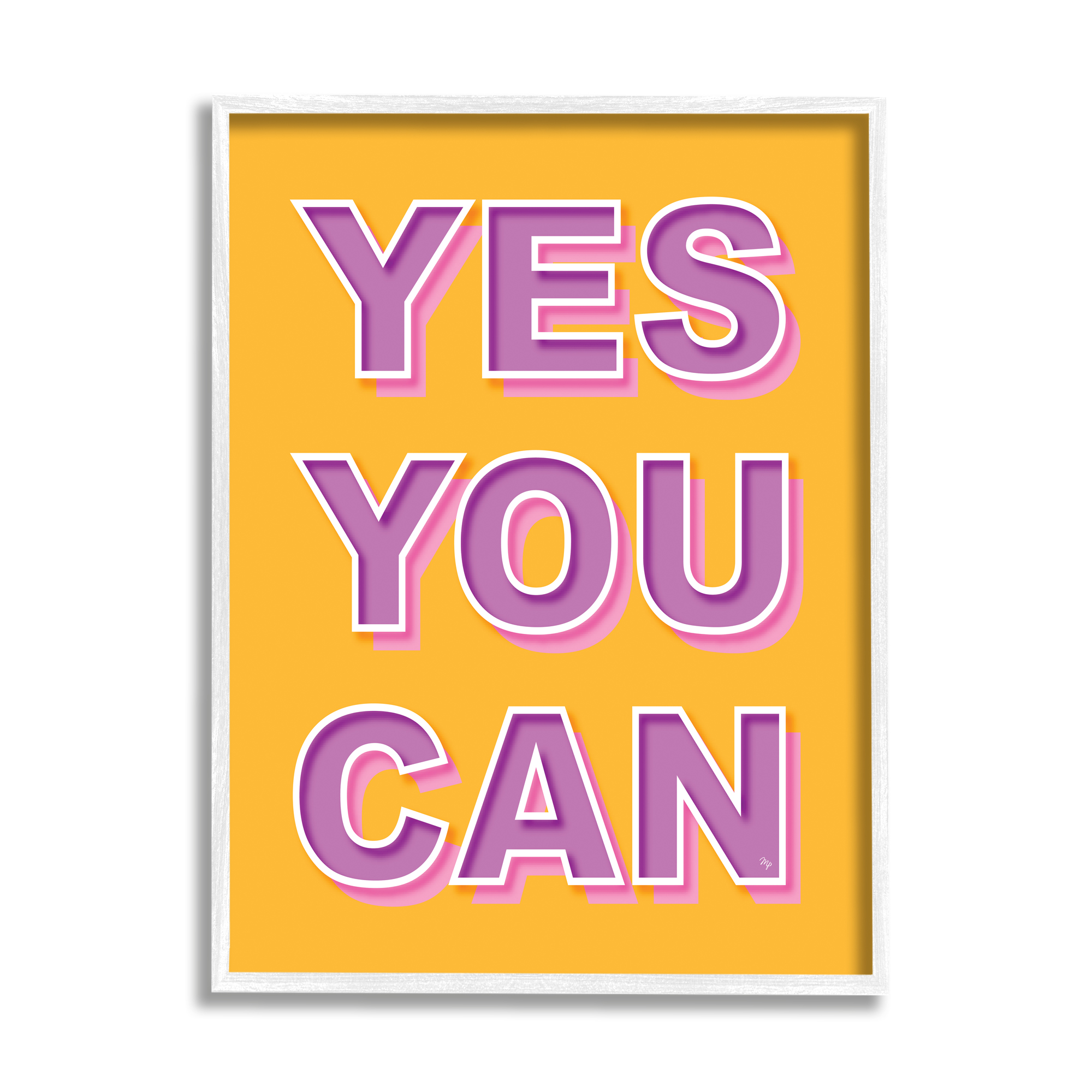 Stupell Industries Yes You Can Purple & Yellow Typography Painting White Framed Art Print Wall Art, 16 x 20