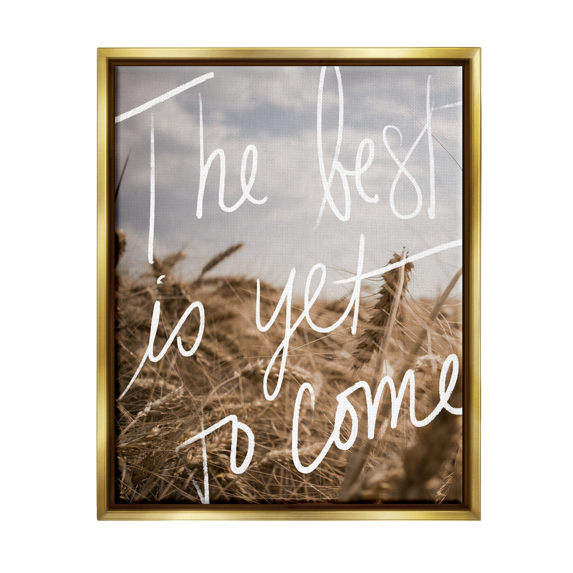 Stupell Industries Yet To Come Rural Landscape Inspirational Painting Gold Floater Framed Art Print Wall Art, 17 x 21