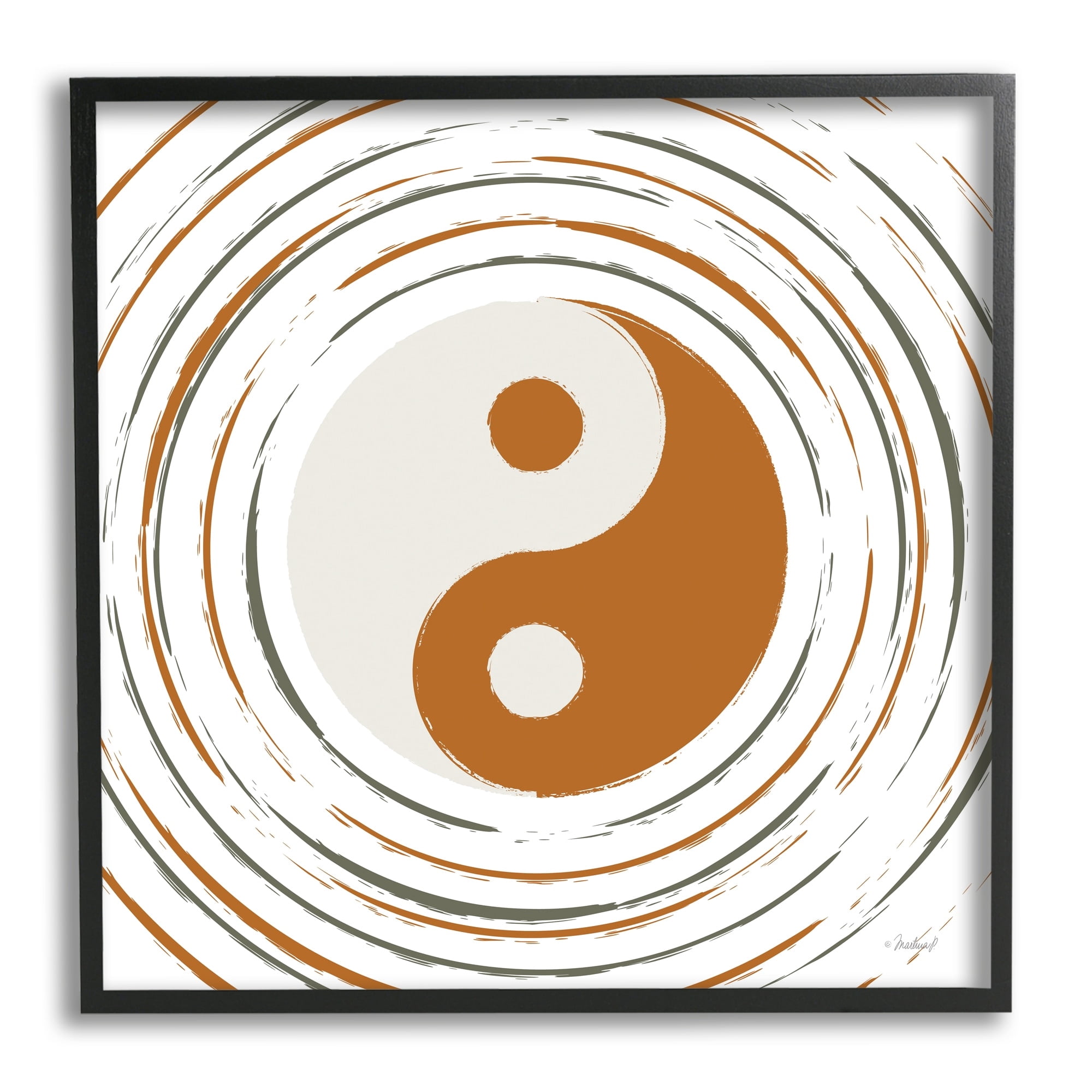 Stupell Industries Yin Yang Taijitu Symbol Spiritual Circular Stripes Graphic Art Black Framed Art Print Wall Art, Design by Martina Pavlova