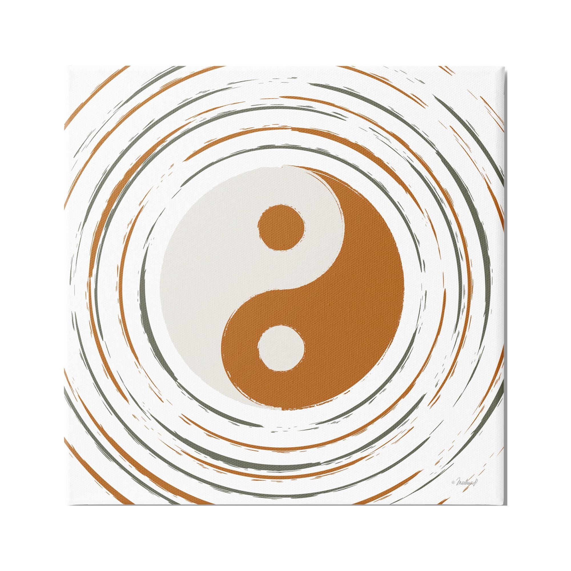 24" x 24" Brown and White Canvas Yin Yang Art