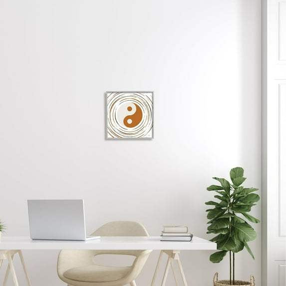 Stupell Industries Yin Yang Taijitu Symbol Spiritual Circular Stripes Graphic Art Gray Framed Art Print Wall Art, Design by Martina Pavlova