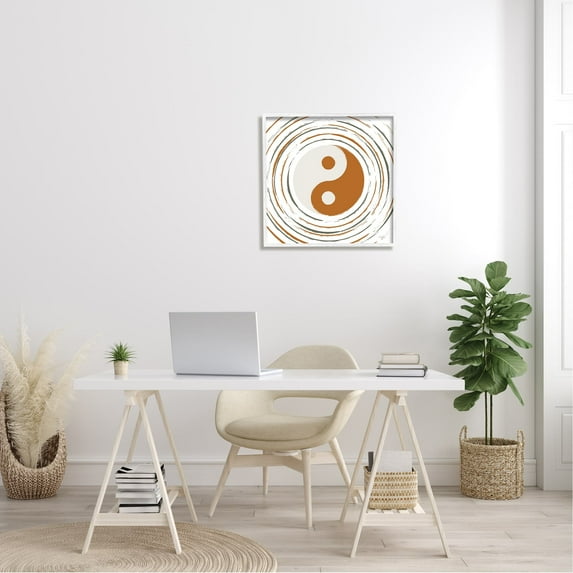 Stupell Industries Yin Yang Taijitu Symbol Spiritual Circular Stripes Graphic Art White Framed Art Print Wall Art, Design by Martina Pavlova