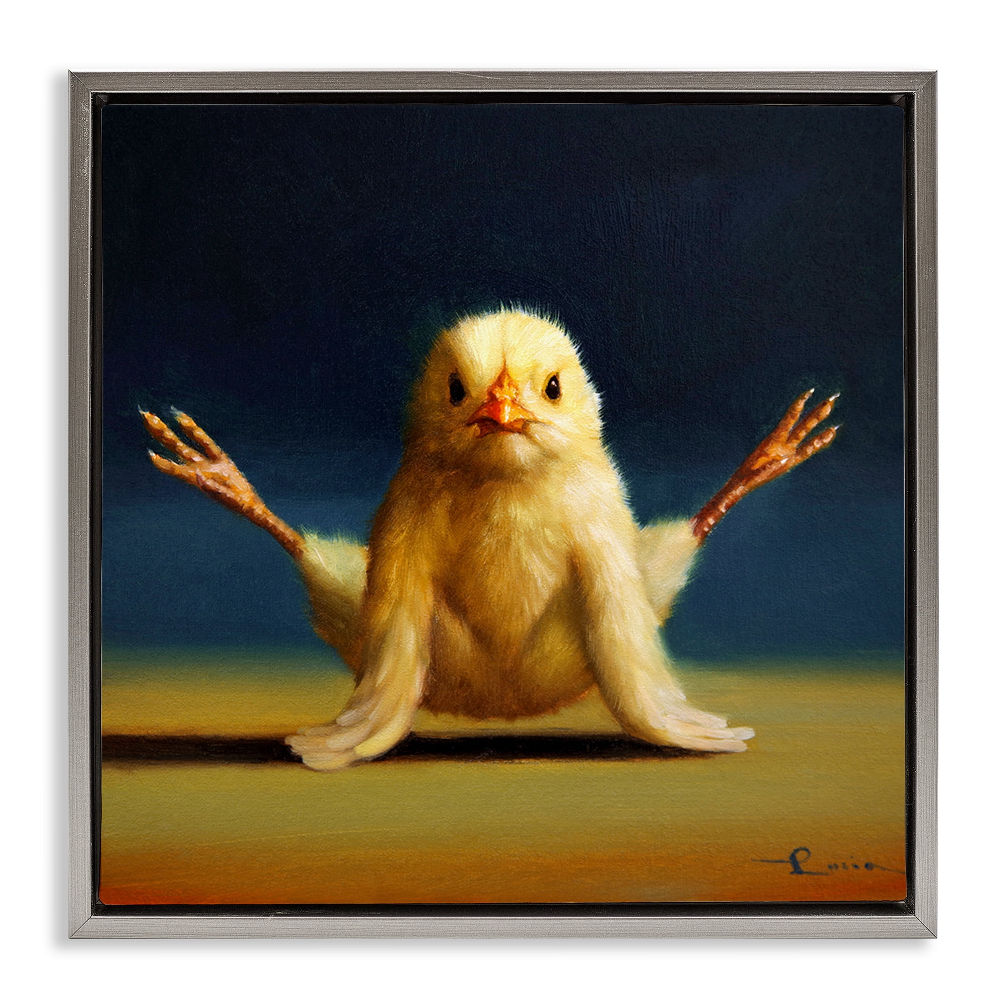 Stupell Industries Yoga Chicks Exercise Pose Animals & Insects Painting Gray Floater Framed Canvas Art Print Wall Art, 18 x 18