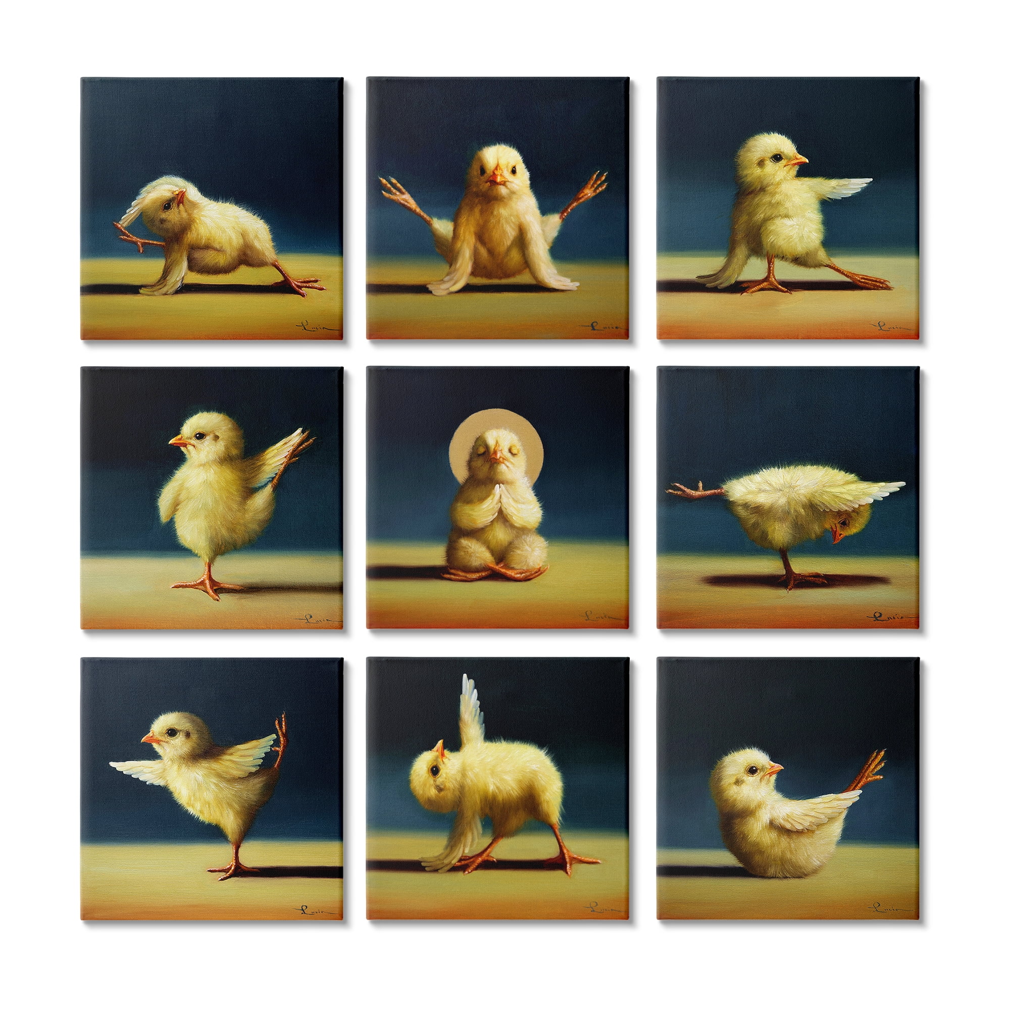 Stupell Industries Yoga Chicks Funny Farm Animals Tranquil Stretching Birds,12 x 12,Design by Lucia Heffernan