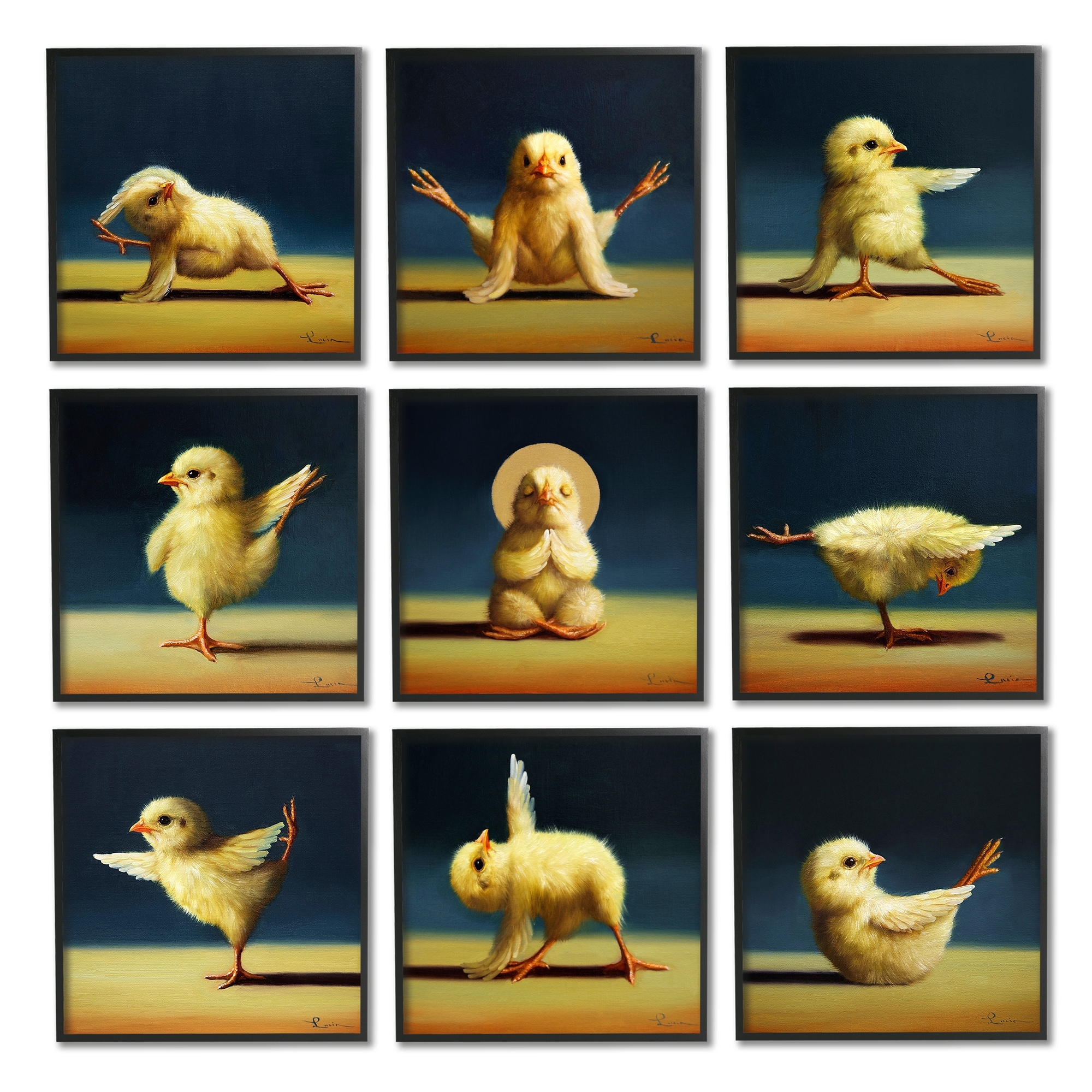 Stupell Industries Yoga Chicks Funny Farm Animals Tranquil Stretching Birds,12 x 12,Design by Lucia Heffernan