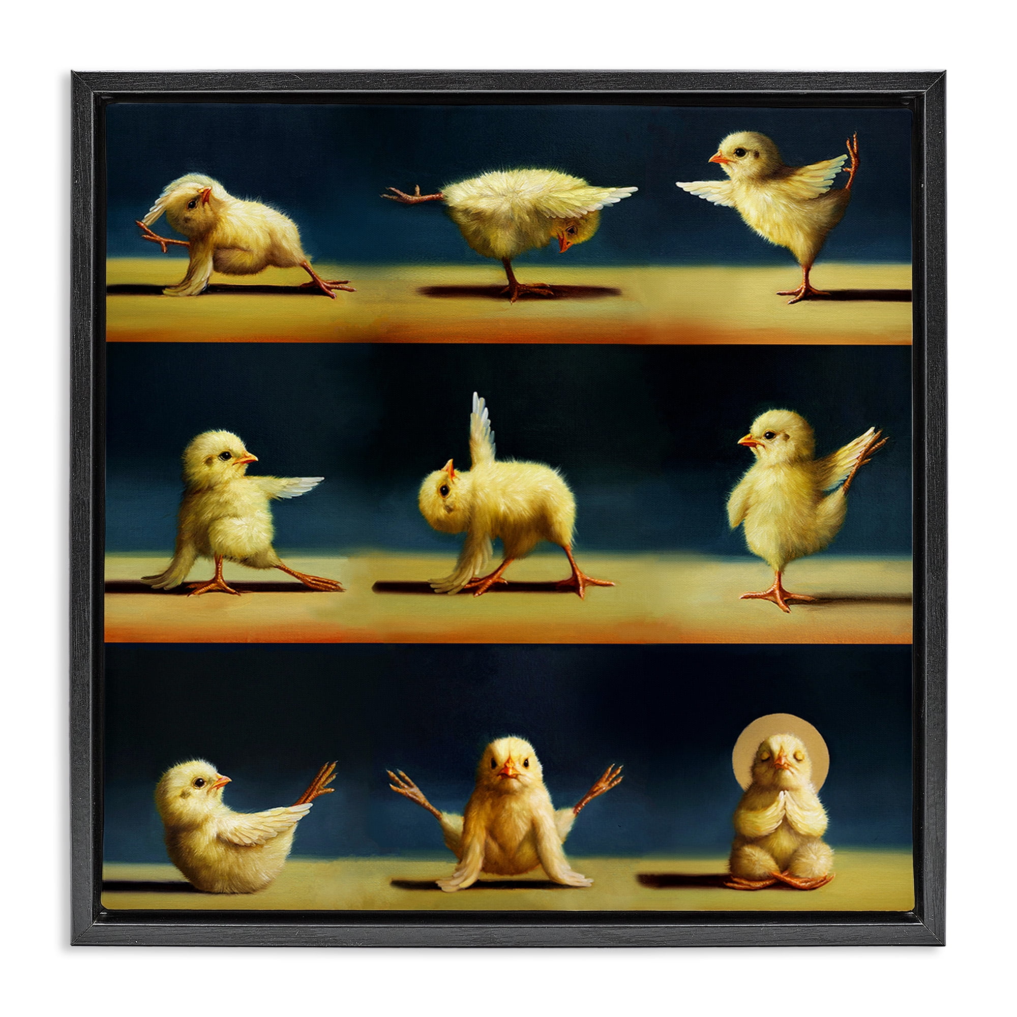 Yoga Chicks Stretching Meditation Animals Canvas Print in Black Frame