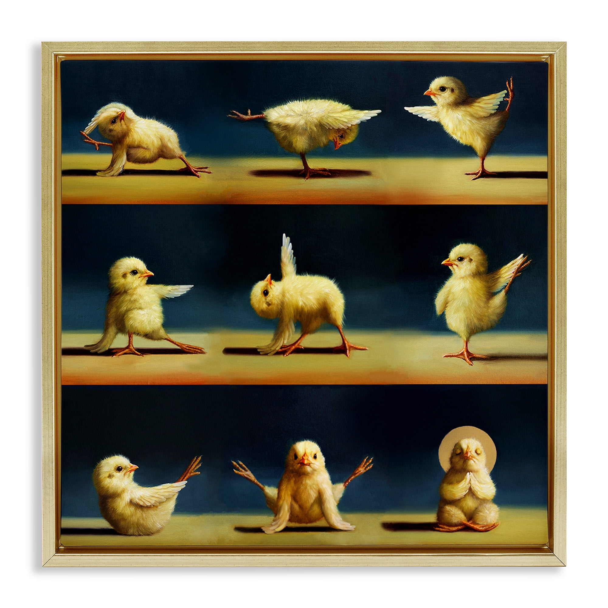Stupell Industries Yoga Chicks Stretching Meditation Animals & Insects Painting Gold Floater Framed Canvas Art Print Wall Art, 25 x 25