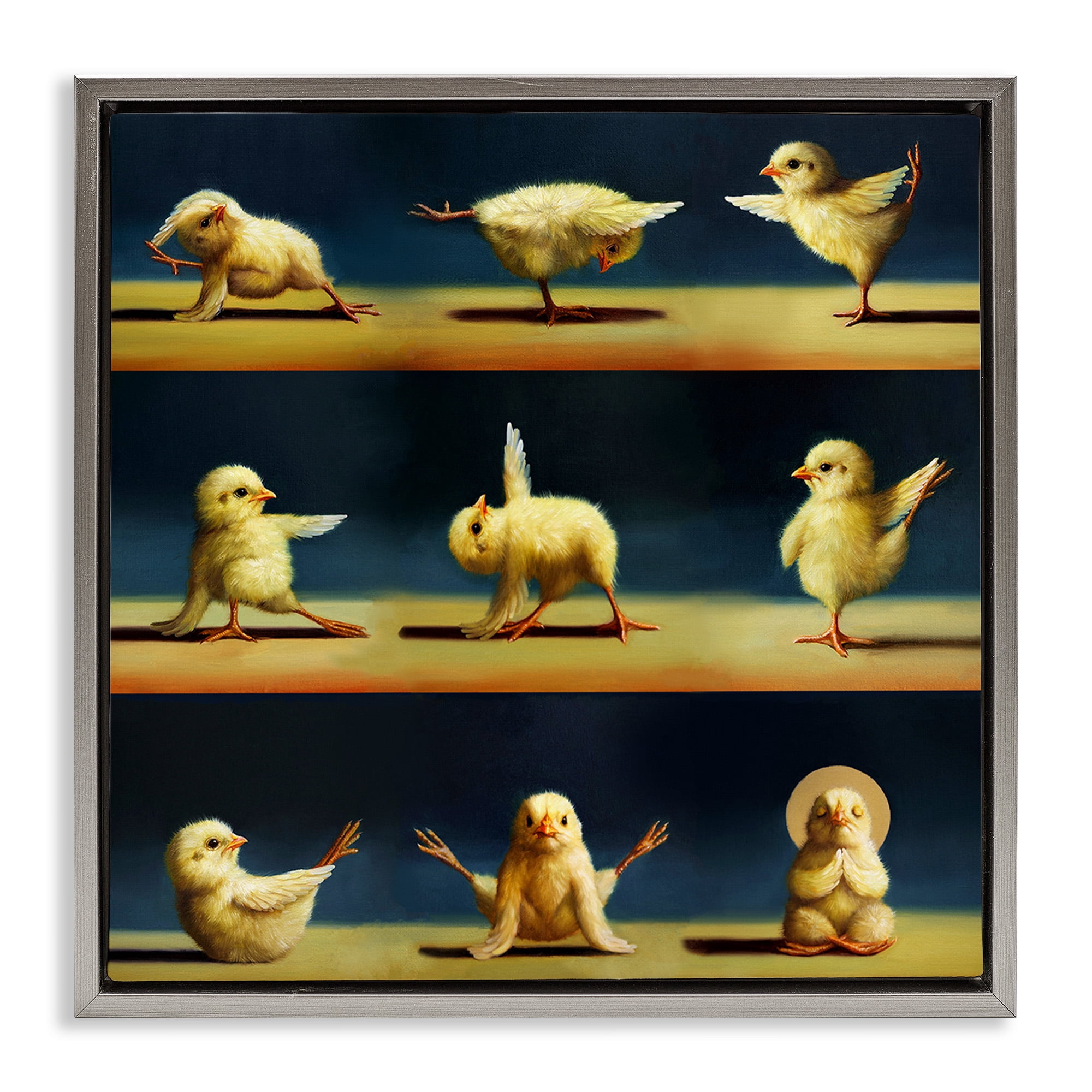 Stupell Industries Yoga Chicks Stretching Meditation Animals & Insects Painting Gray Floater Framed Canvas Art Print Wall Art, 18 x 18
