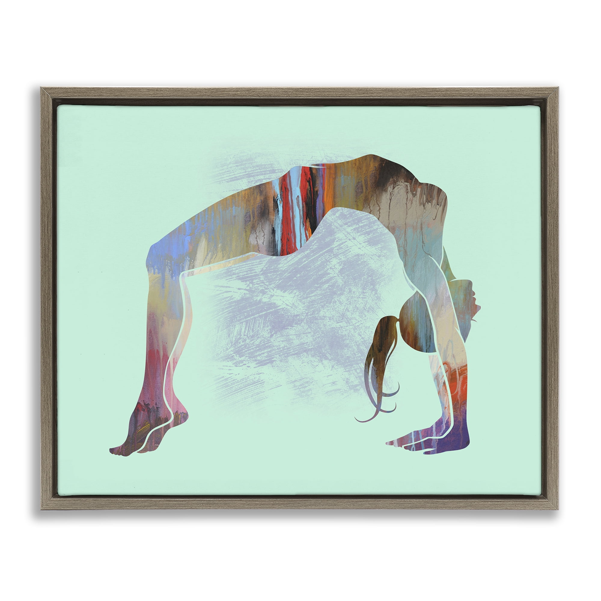 Stupell Industries Yoga Exercise Pose People Painting Brown Floater Framed Canvas Art Print Wall Art, 21 x 17