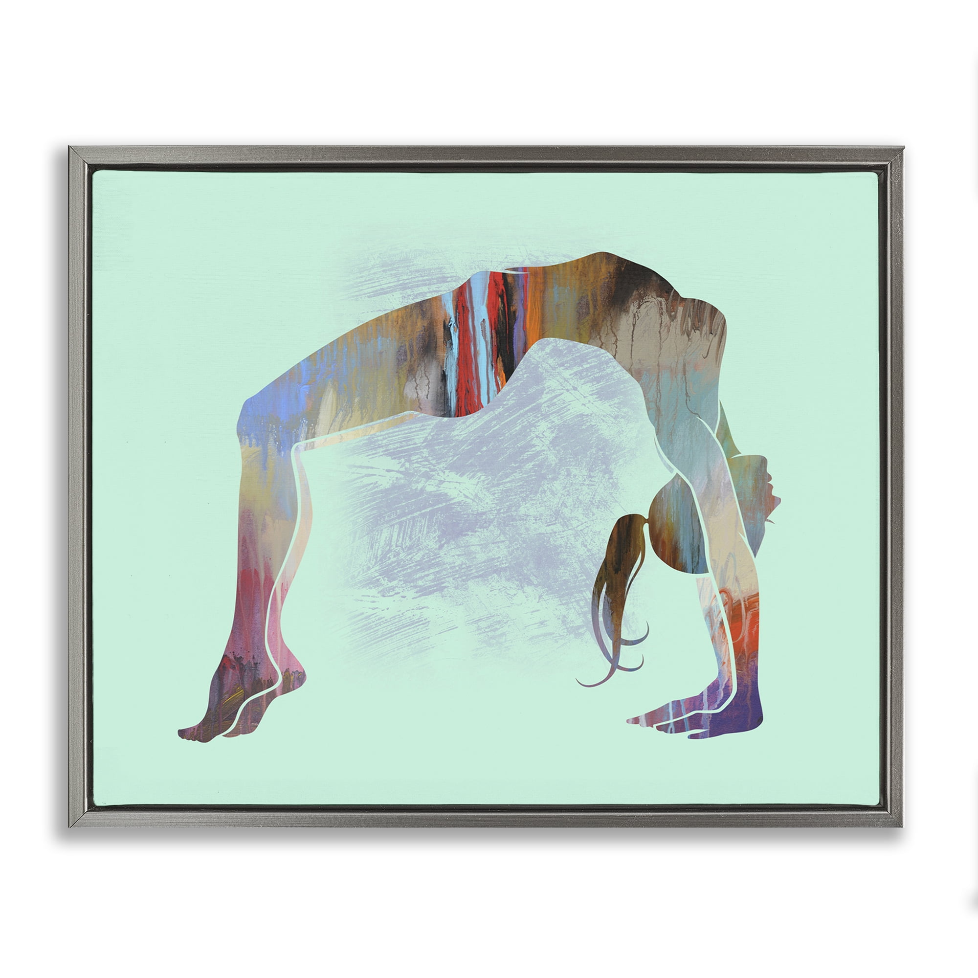 Stupell Industries Yoga Exercise Pose People Painting Gray Floater Framed Canvas Art Print Wall Art, 21 x 17