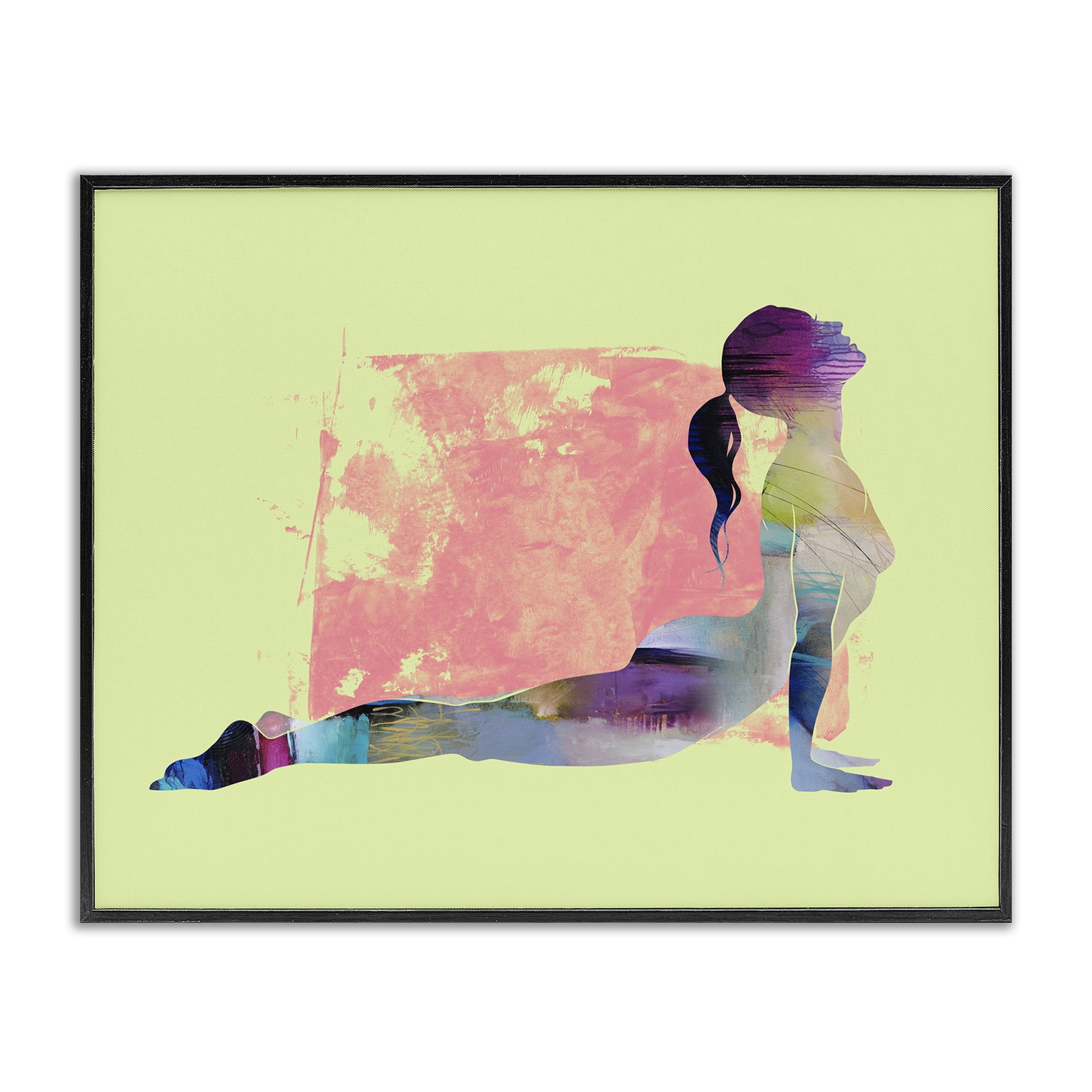 Stupell Industries Yoga Pose on Yellow People Painting Black Framed Art Print Wall Art, 30 x 24