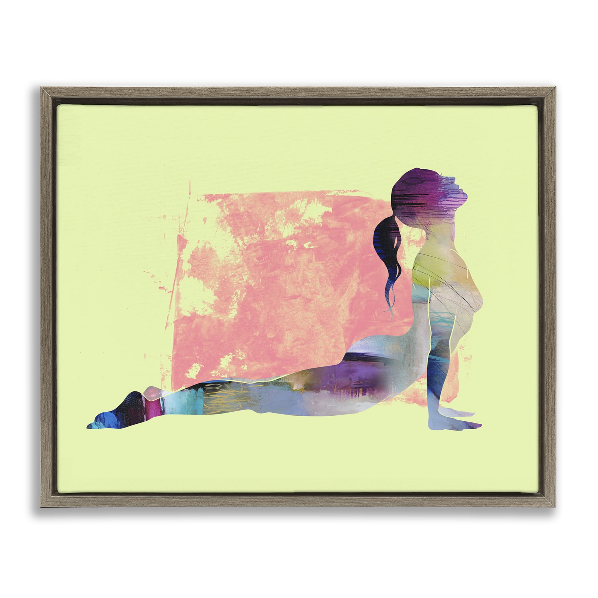 Stupell Industries Yoga Pose on Yellow People Painting Brown Floater Framed Canvas Art Print Wall Art, 31 x 25