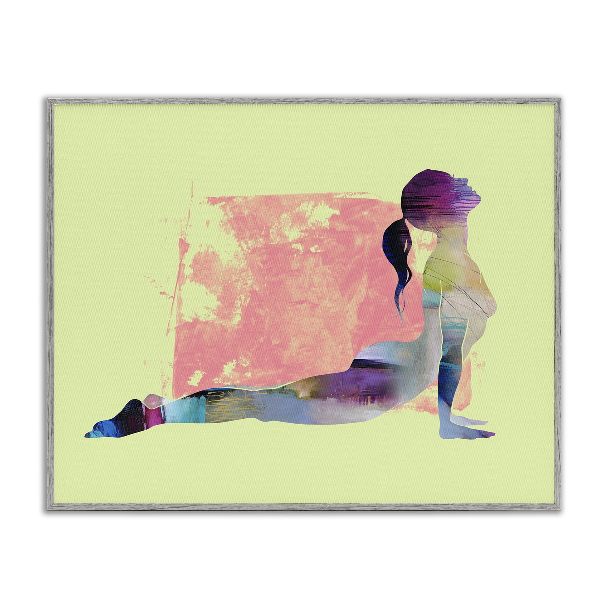 Stupell Industries Yoga Pose on Yellow People Painting Gray Framed Art Print Wall Art, 20 x 16