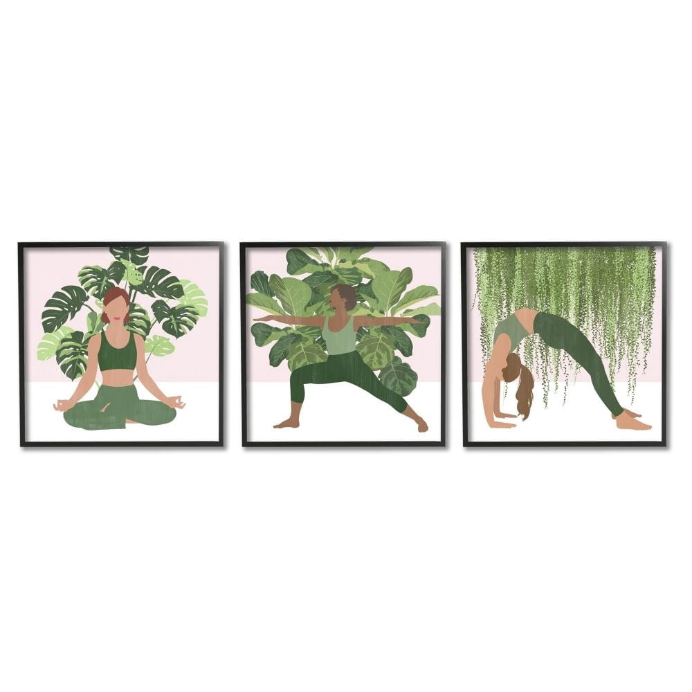 Stupell Industries Yoga Poses Female Figures Namaste Relaxation Self-Care Sports Painting Black Framed Art Print Wall Art, 12 x 12