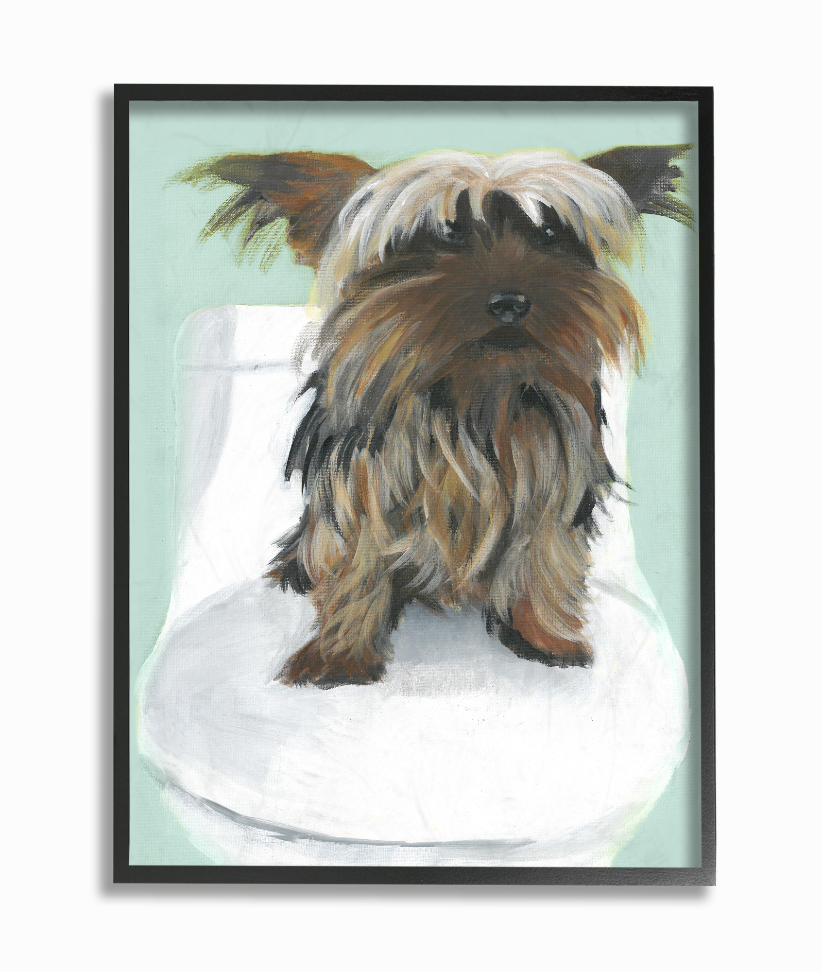 Stupell Industries Yorkie In The Bathroom Illustration Graphic Art Black Framed Art Print Wall Art, 16x20, by Daphne Polselli