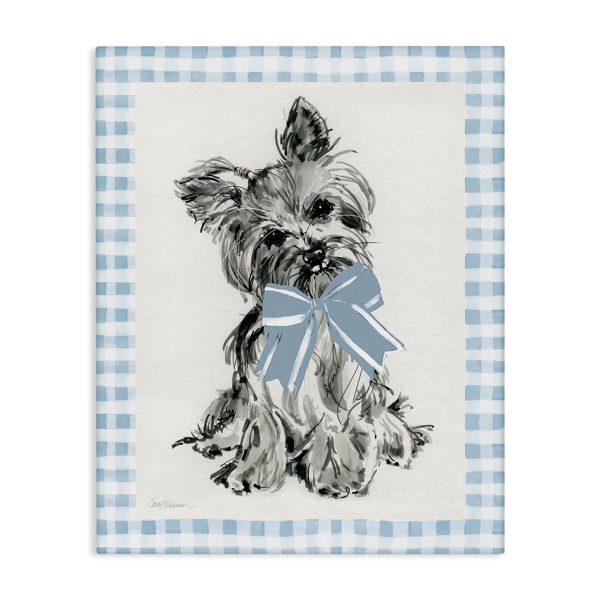 Stupell Industries Yorkie with Plaid Border Animals Painting Wrapped Canvas Art Print Wall Art, 30 x 40