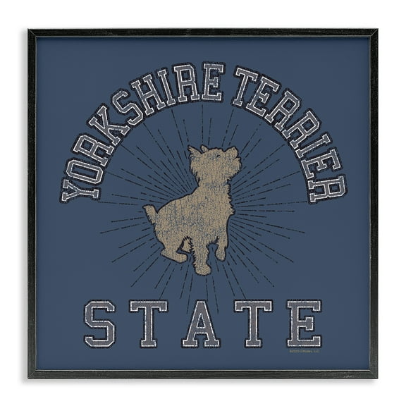 Stupell Industries Yorkshire Terrier State Novelty & Humor Painting Black Framed Art Print Wall Art, 12 x 12