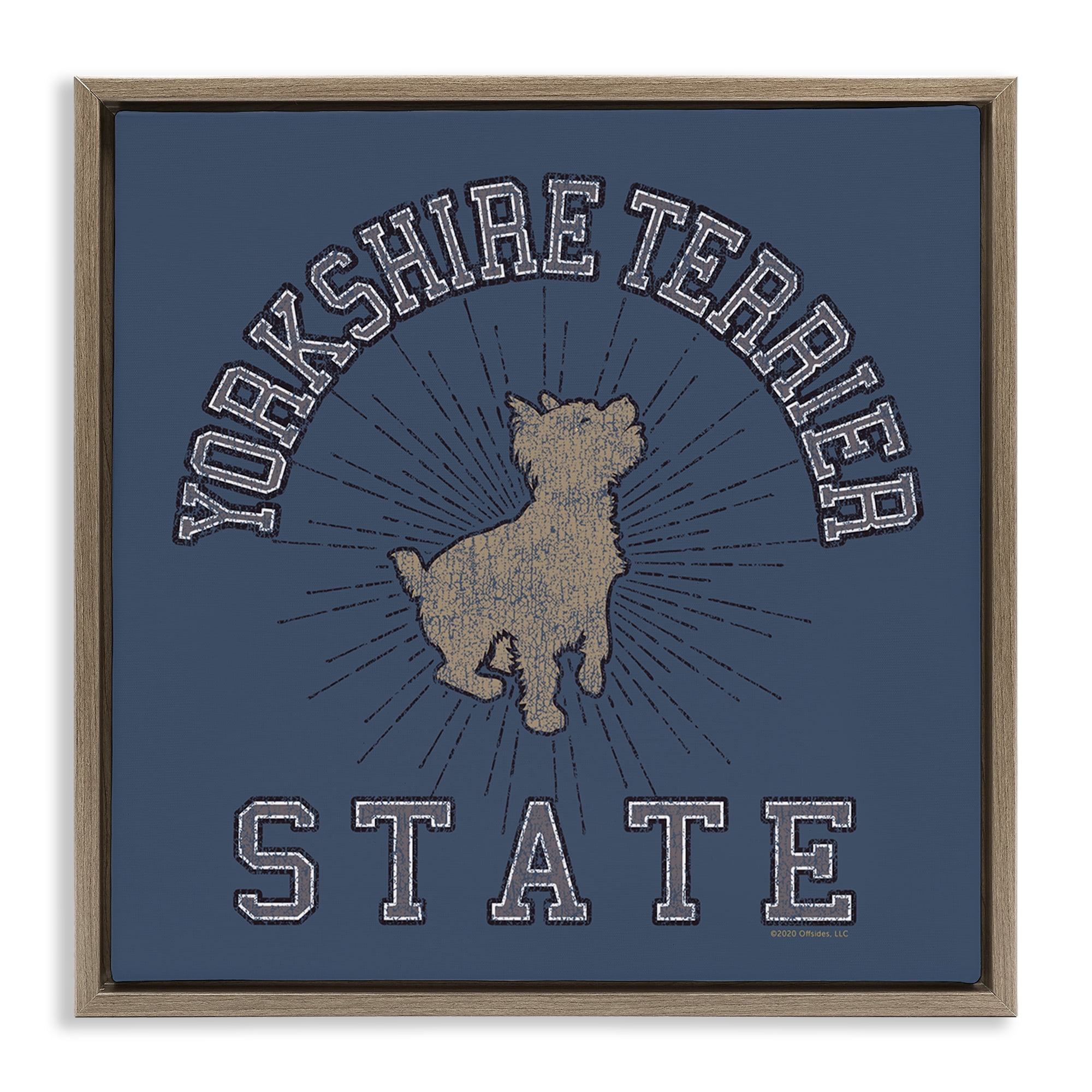 Stupell Industries Yorkshire Terrier State Novelty & Humor Painting Brown Floater Framed Canvas Art Print Wall Art, 18 x 18