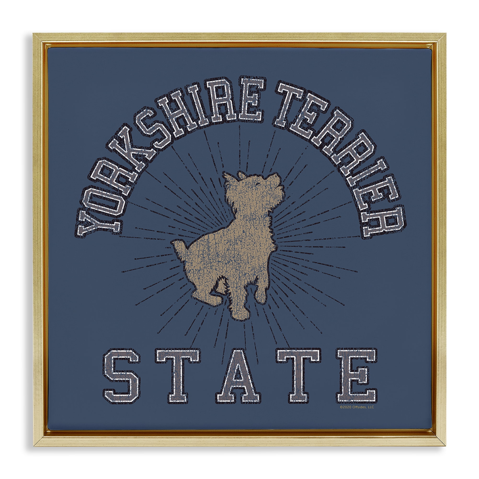 Stupell Industries Yorkshire Terrier State Novelty & Humor Painting Gold Floater Framed Canvas Art Print Wall Art, 18 x 18