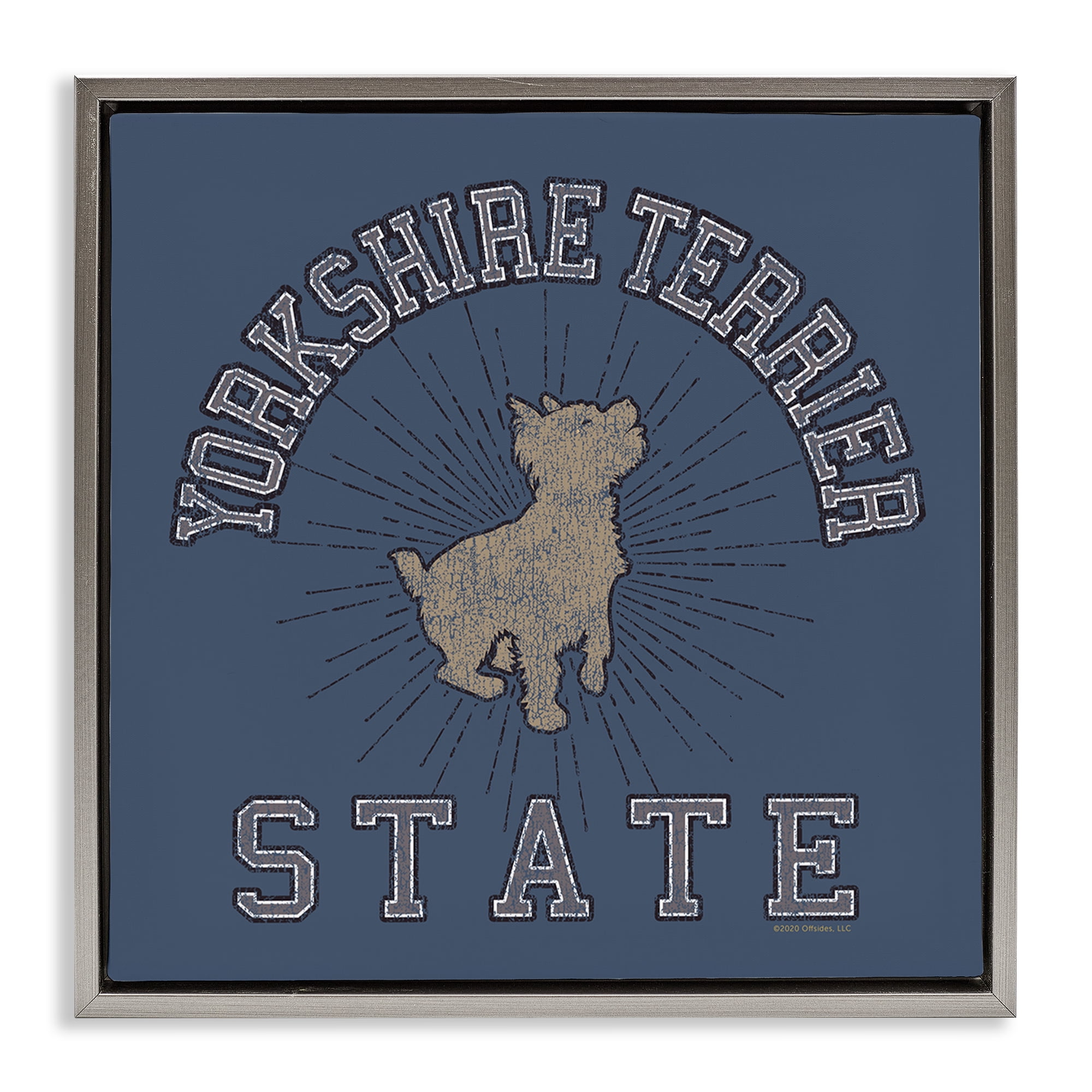 Stupell Industries Yorkshire Terrier State Novelty & Humor Painting Gray Floater Framed Canvas Art Print Wall Art, 18 x 18