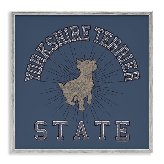 Stupell Industries Yorkshire Terrier State Novelty & Humor Painting Gray Framed Art Print Wall Art, 12 x 12