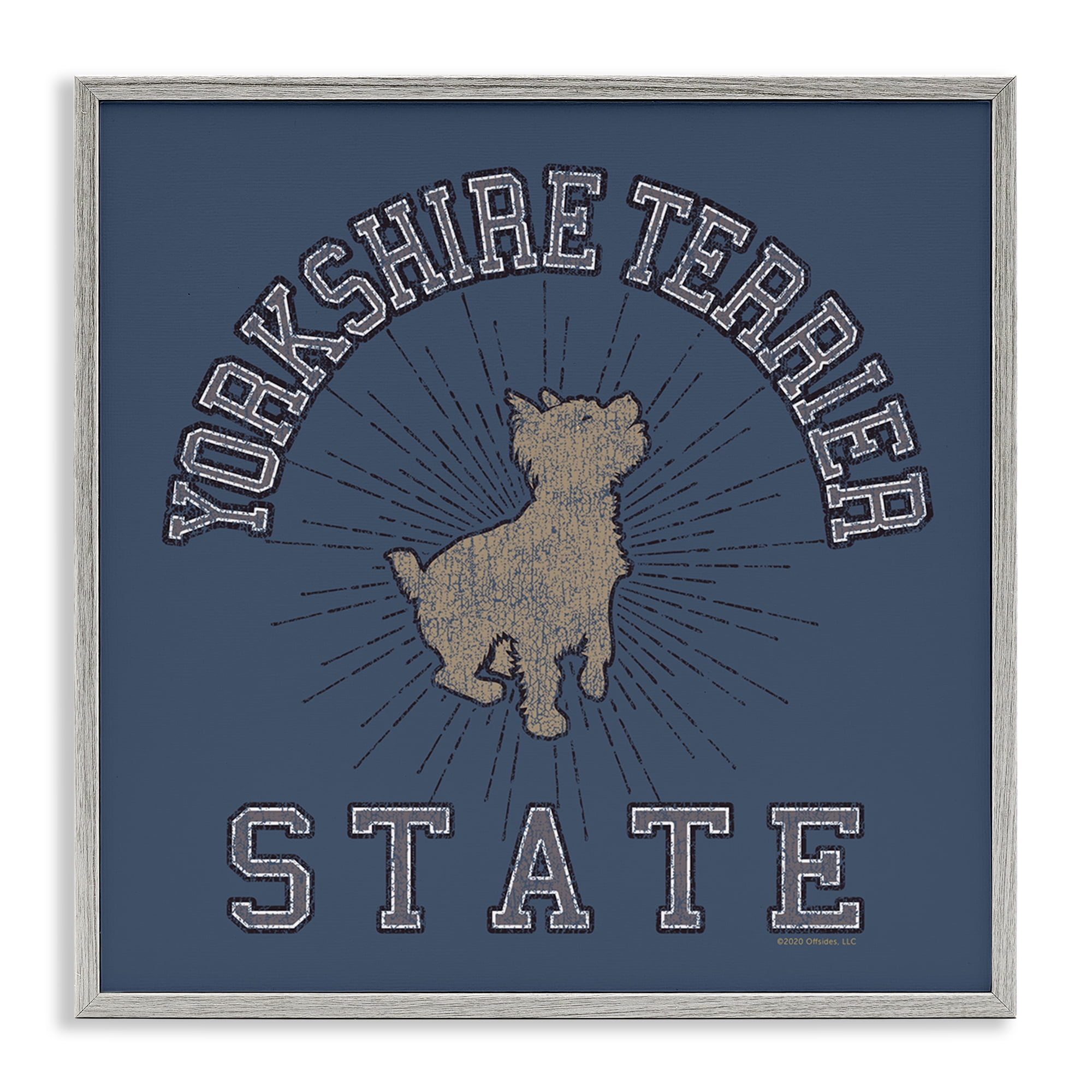 Stupell Industries Yorkshire Terrier State Novelty & Humor Painting Gray Framed Art Print Wall Art, 24 x 24