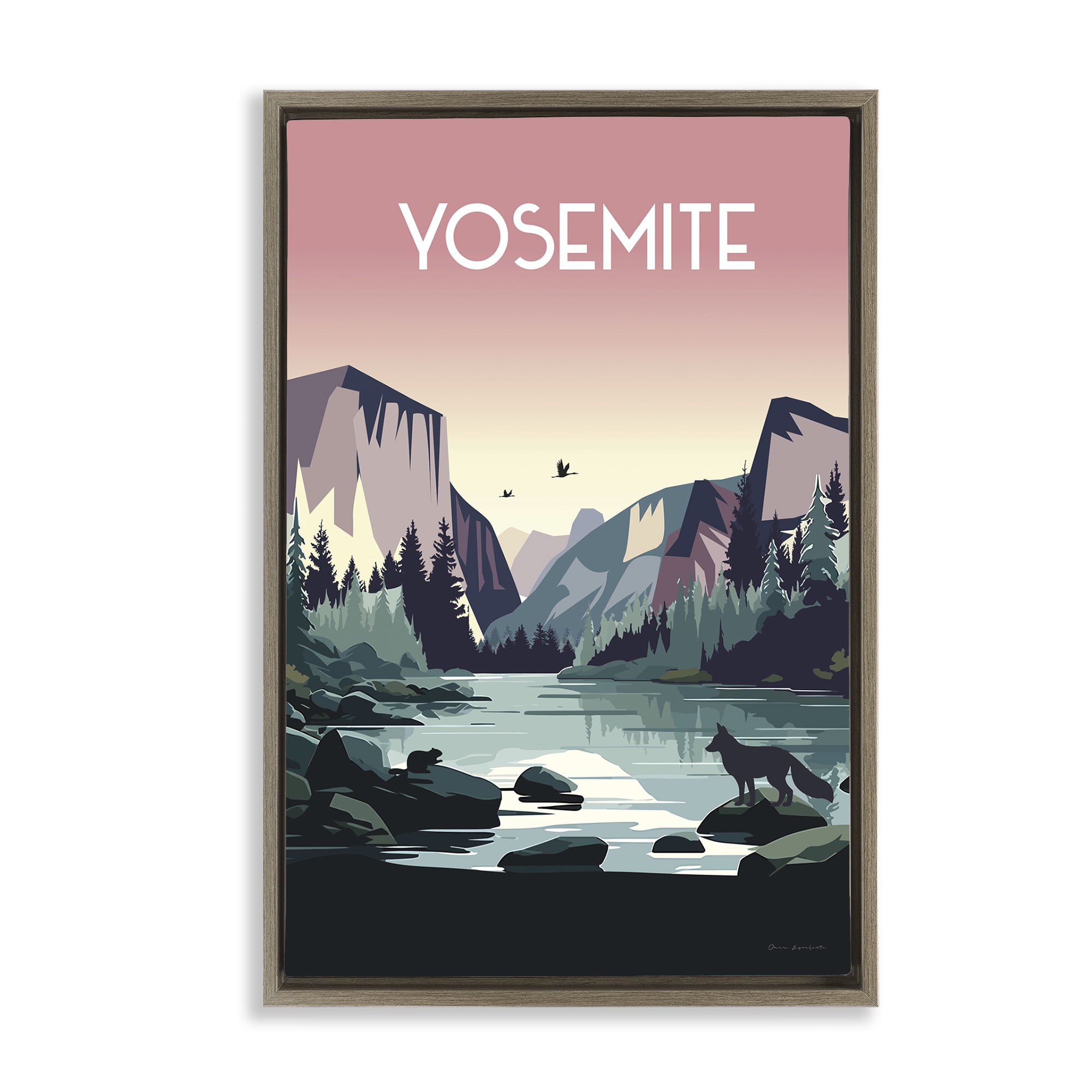 Stupell Industries Yosemite Landmark View Landscape & Nature Painting Brown Floater Framed Canvas Art Print Wall Art, 17 x 25