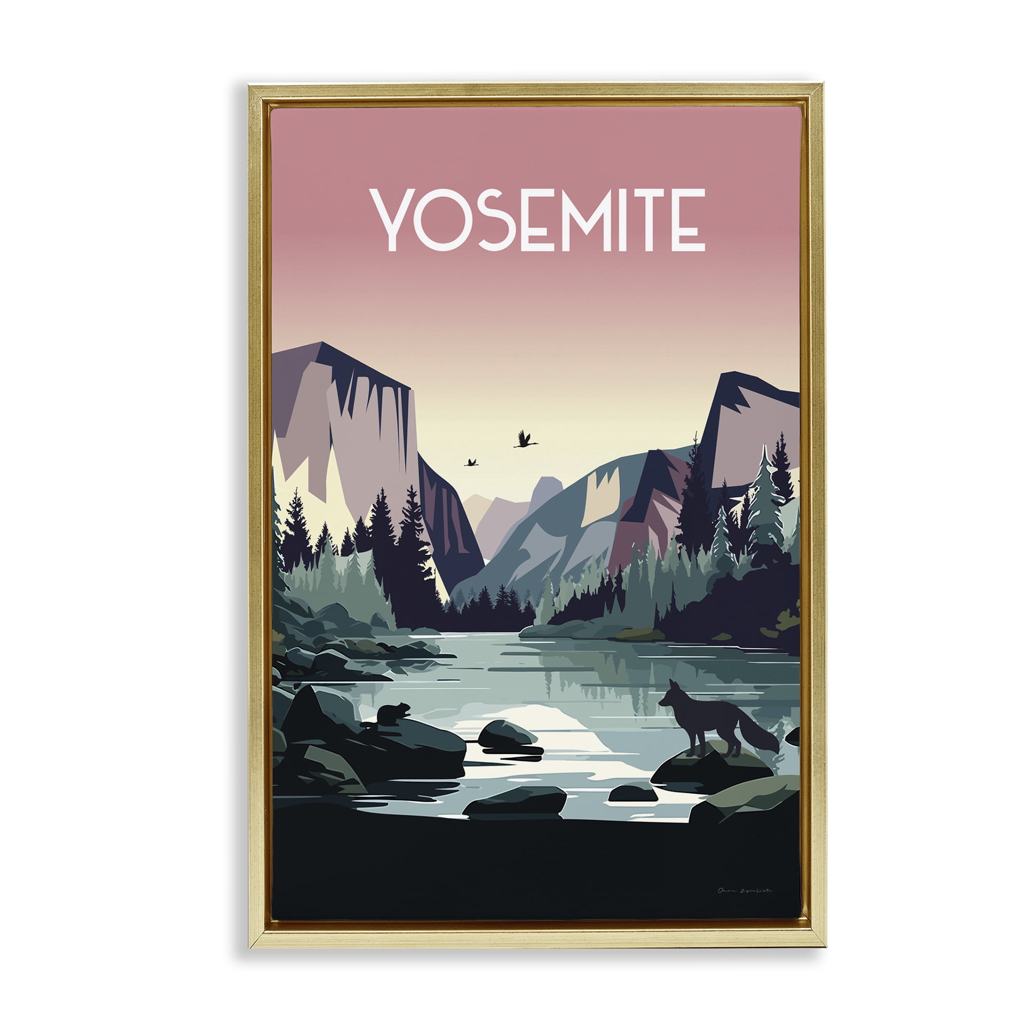 Stupell Industries Yosemite Landmark View Landscape & Nature Painting Gold Floater Framed Canvas Art Print Wall Art, 17 x 25