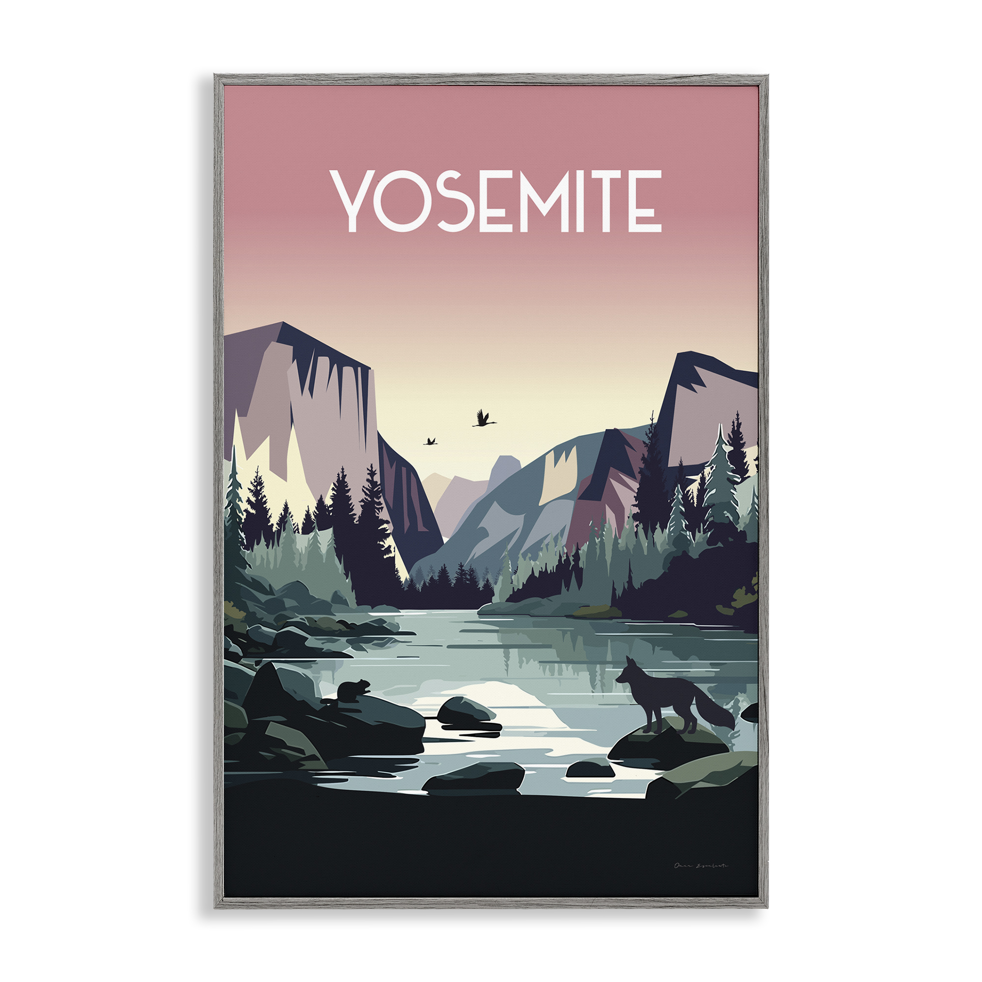 Stupell Industries Yosemite Landmark View Landscape & Nature Painting Gray Framed Art Print Wall Art, 12 x 18