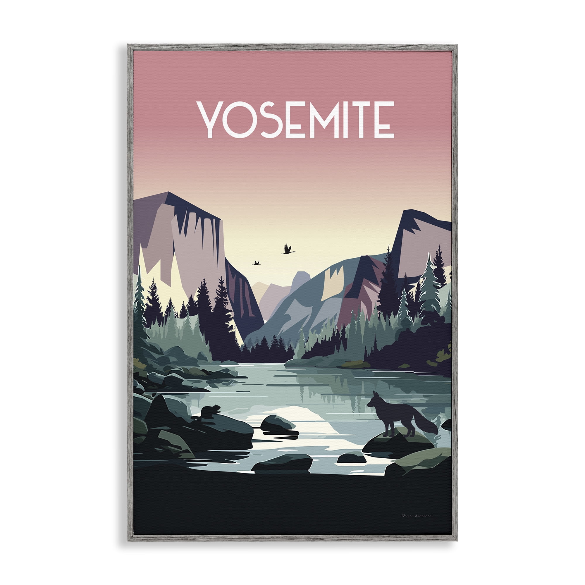 Stupell Industries Yosemite Landmark View Landscape & Nature Painting Gray Framed Art Print Wall Art, 20 x 30