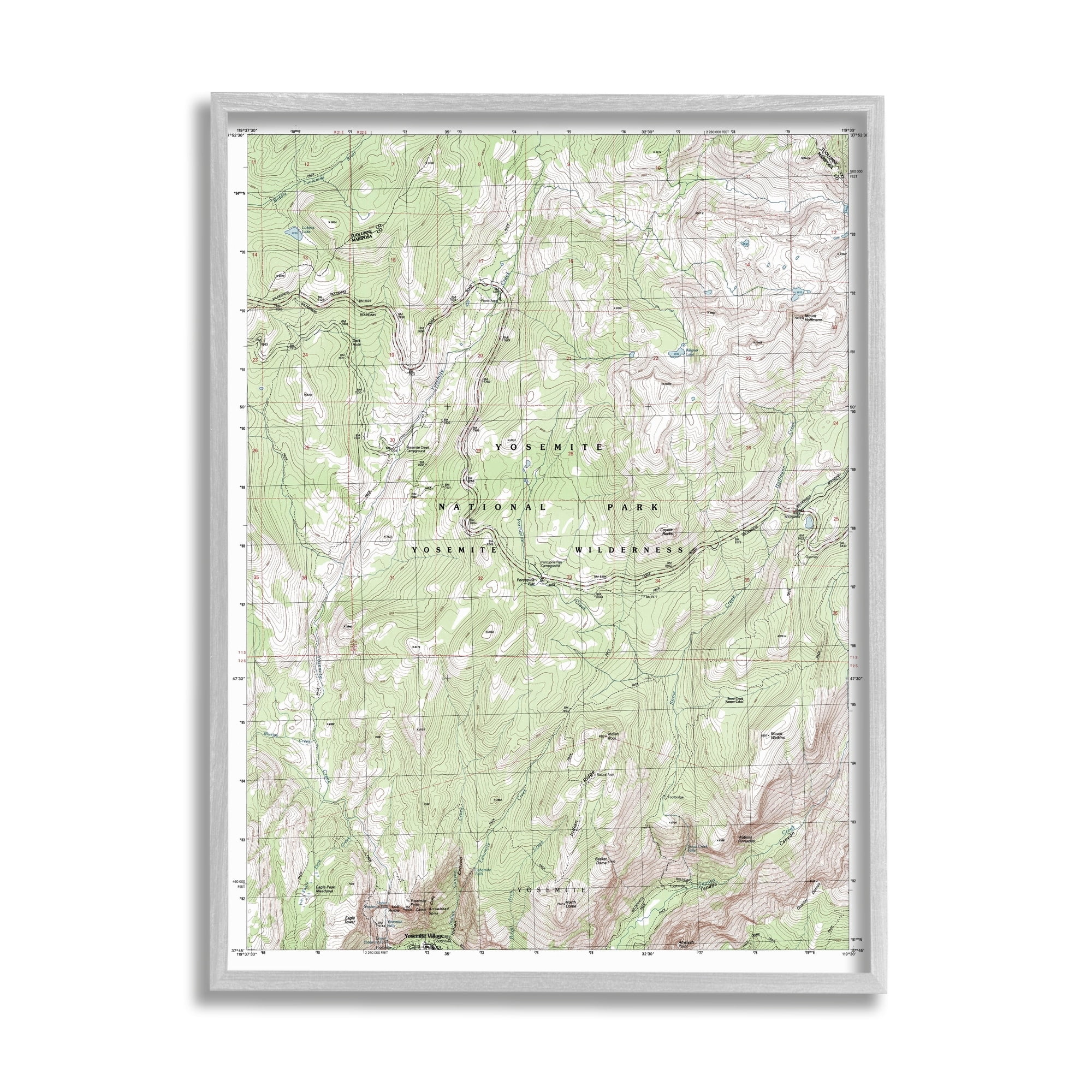 Stupell Industries Yosemite National Park and Wilderness Topographic Map Geography, 11 x 14, Design by Daphne Polselli