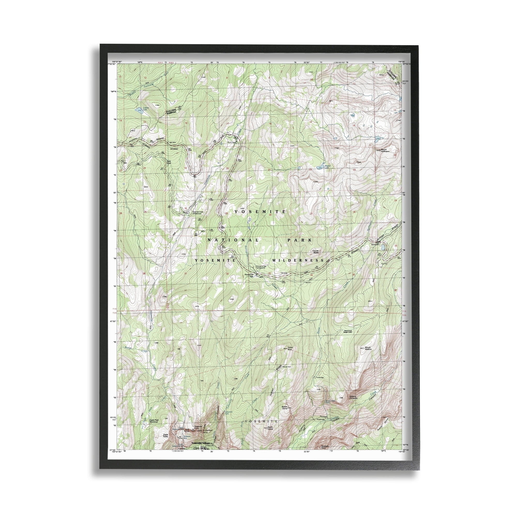 Stupell Industries Yosemite National Park and Wilderness Topographic Map Geography, 11 x 14, Design by Daphne Polselli
