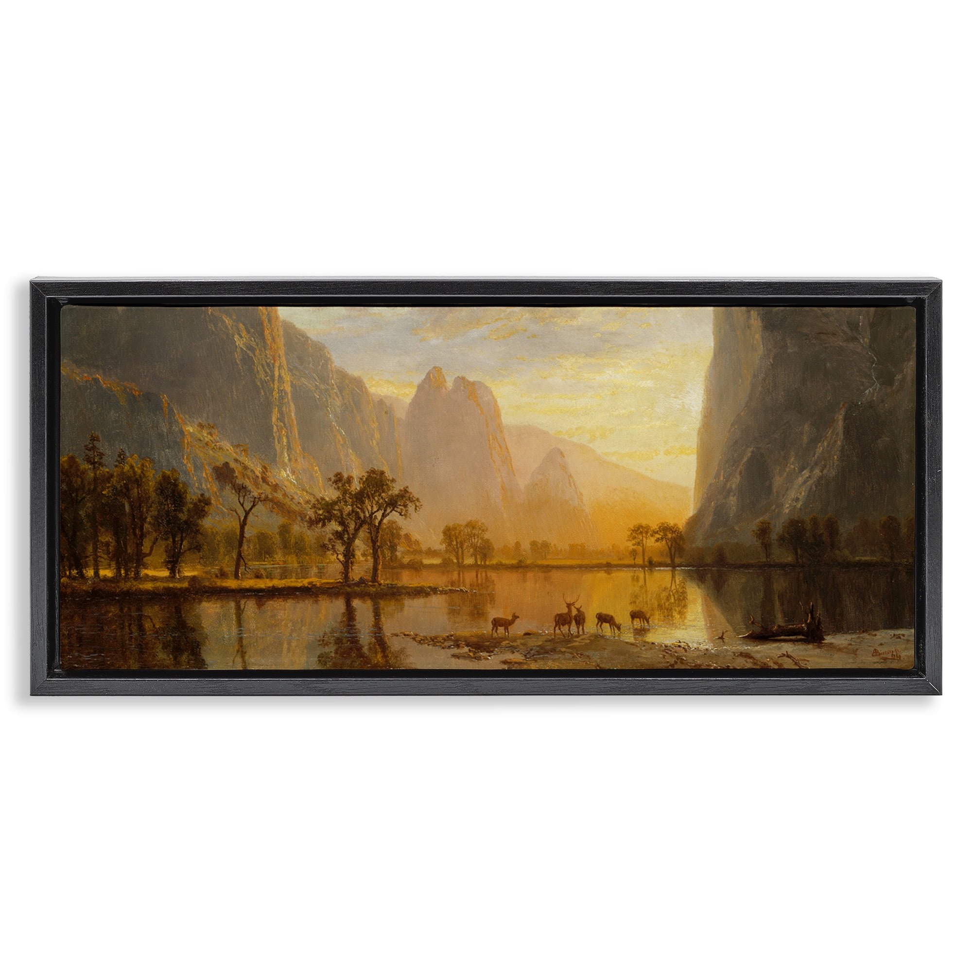 Stupell Industries Yosemite Valley Classic Painting Landscape Painting Black Floater Framed Canvas Art Print Wall Art, 31 x 14