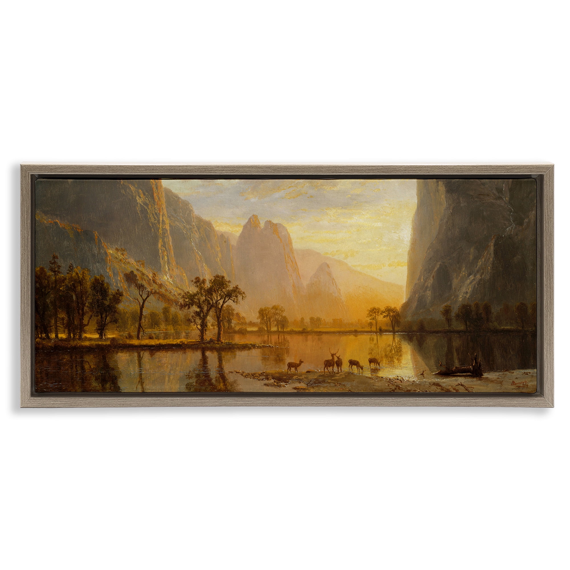 Stupell Industries Yosemite Valley Classic Painting Landscape Painting Brown Floater Framed Canvas Art Print Wall Art, 25 x 11