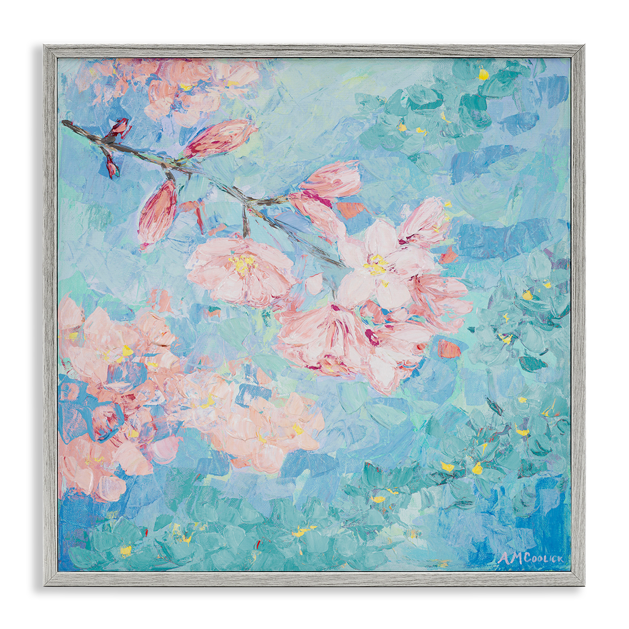 Stupell Industries Yoshino Cherry Blossom Plants & Flowers Painting Gray Framed Art Print Wall Art, 12 x 12