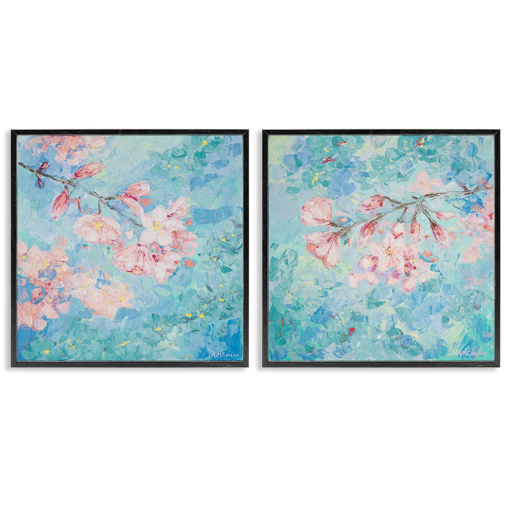 Stupell Industries Yoshino Cherry Blossoms Floral & Botanical Painting Black Framed Art Print Wall Art, 24 x 24, Set of 2