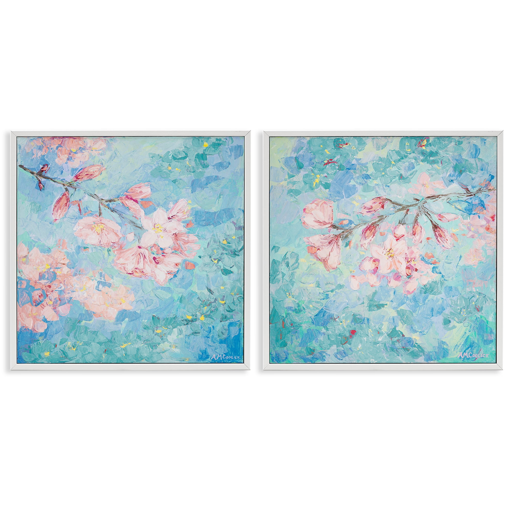 Stupell Industries Yoshino Cherry Blossoms Floral & Botanical Painting White Framed Art Print Wall Art, 17 x 17, Set of 2