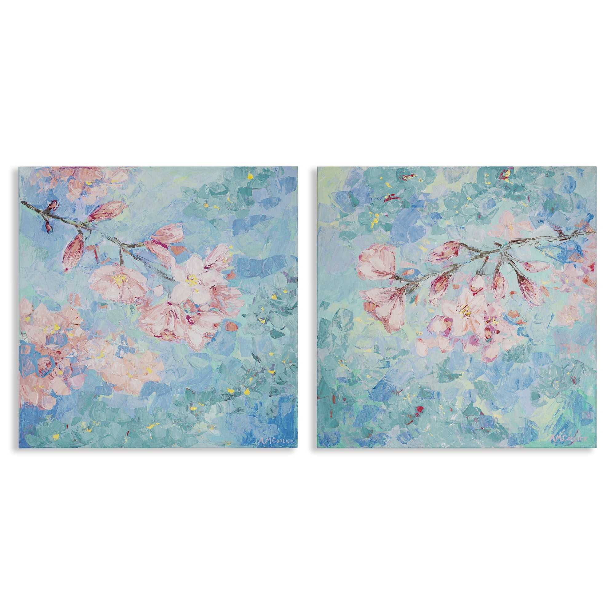 Stupell Industries Yoshino Cherry Blossoms Floral & Botanical Painting Wrapped Canvas Art Print Wall Art, 24 x 24, Set of 2